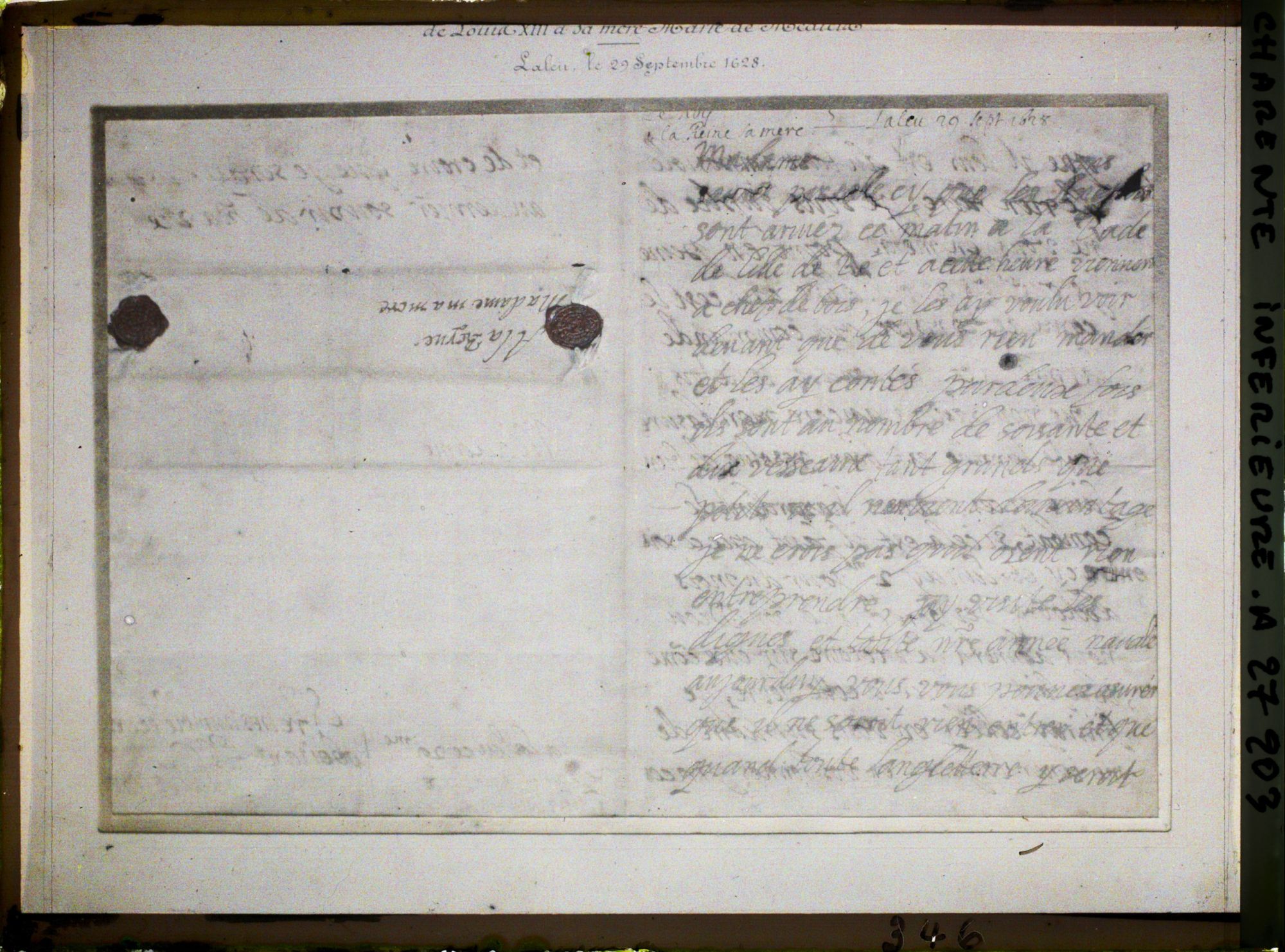 Image représentant Lettre autographe de Louis XIII à sa mère Marie de Médicis le 29 septembre 1628 - Musée d'Orbigny-Bernon