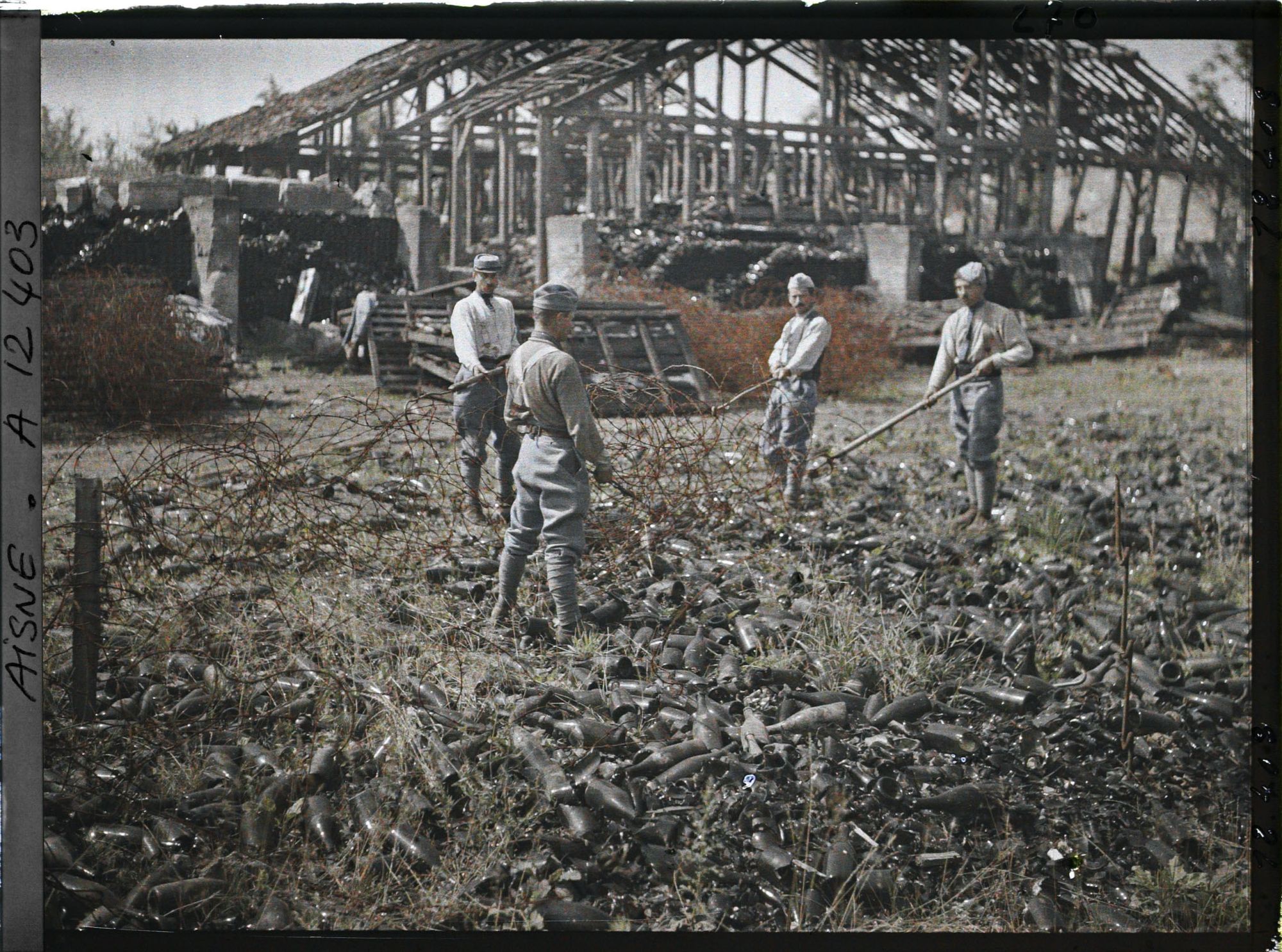 Image représentant France, Vauxrot (Verrerie) Ouvriers de la Verrerie ramassant les fils barbelés