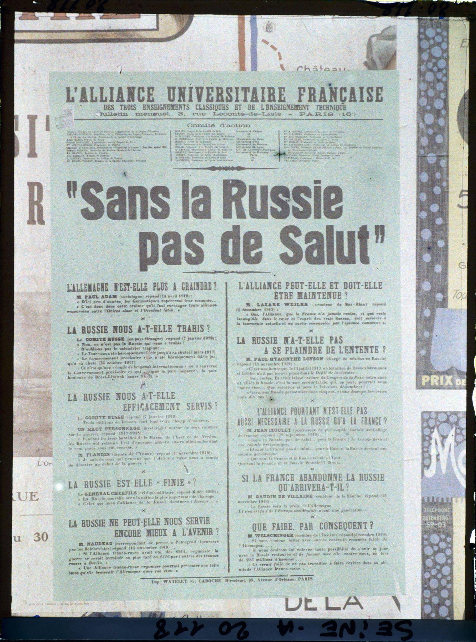 Image représentant Affiche de l'Alliance universitaire française "Sans la Russie, pas de Salut"
