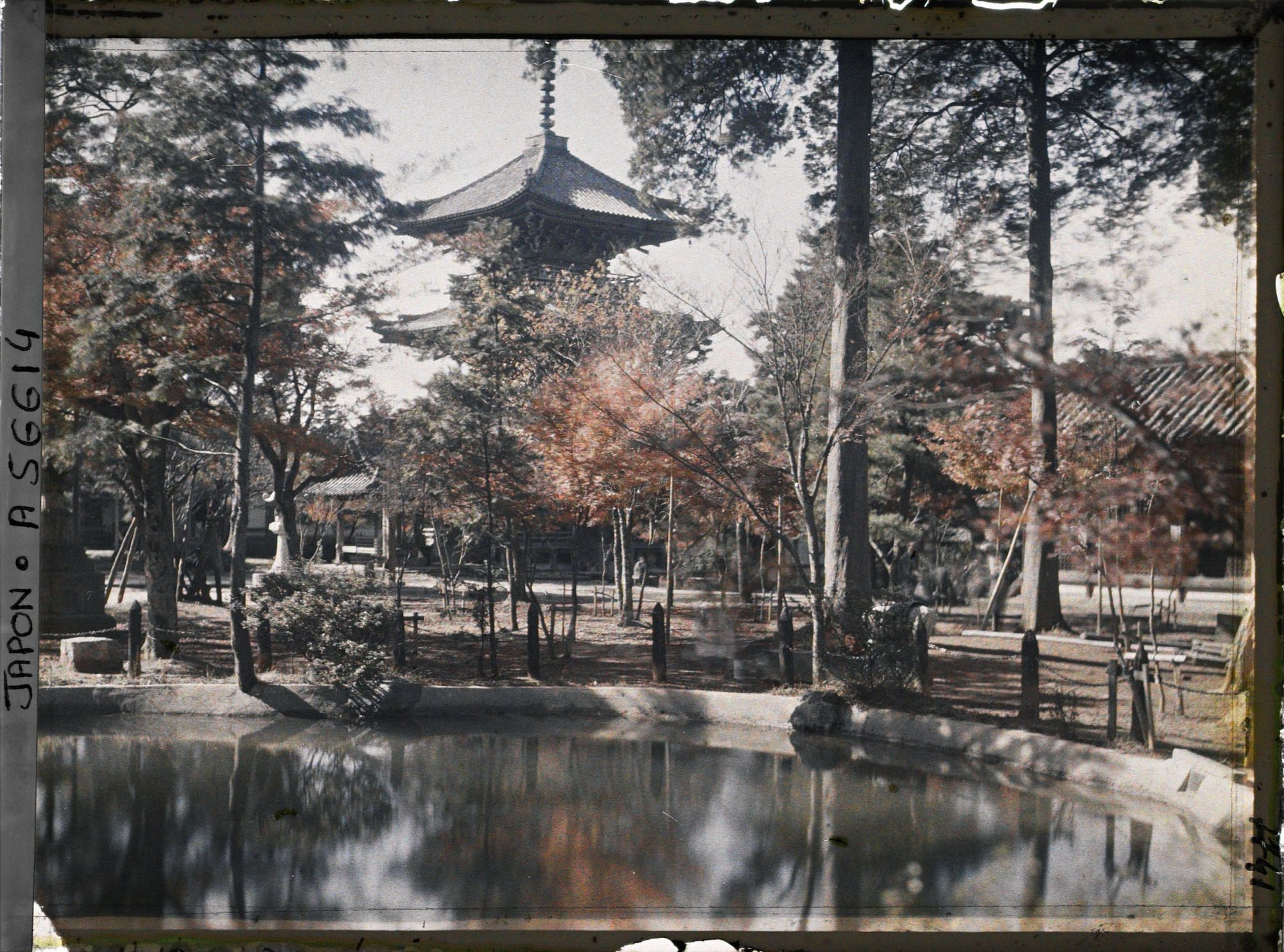 Image représentant La pagode du temple Shinnyo-dô vue depuis le bassin nord