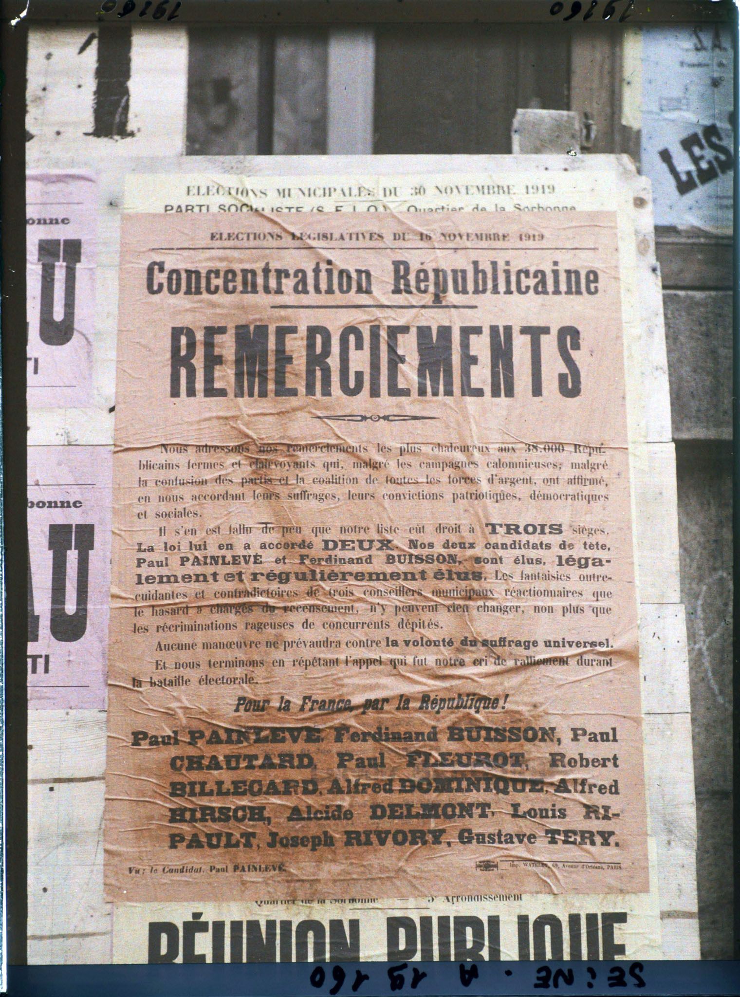 Image représentant Affiche de remerciements de la Concentration républicaine pour les élections législatives de novembre 1919