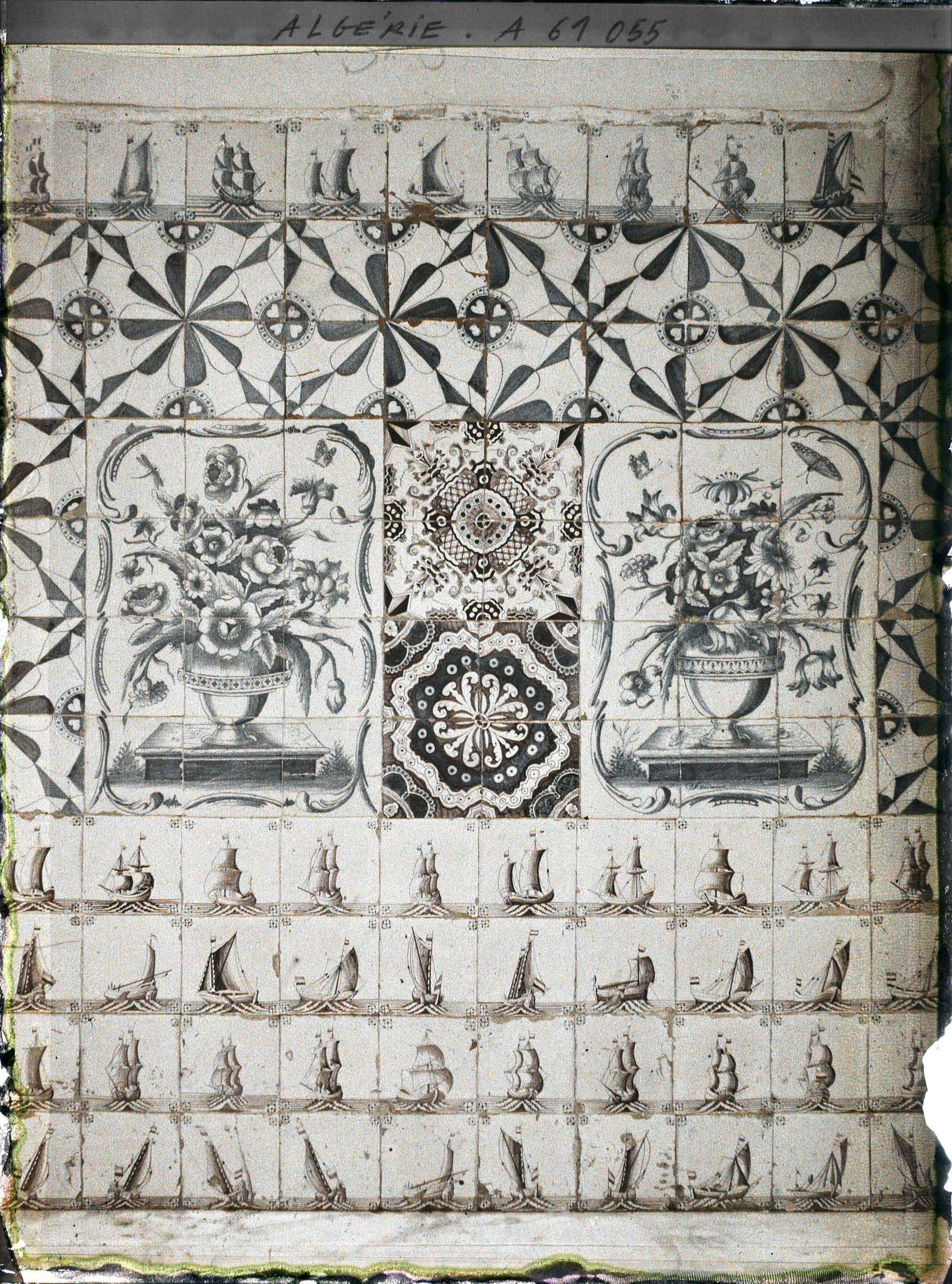 Image représentant Décor de carreaux de delft signés "Jean van Maak" de la grande entrée (sqifa kabira) de la Bibliothèque nationale (Dar Mustapha Pacha)