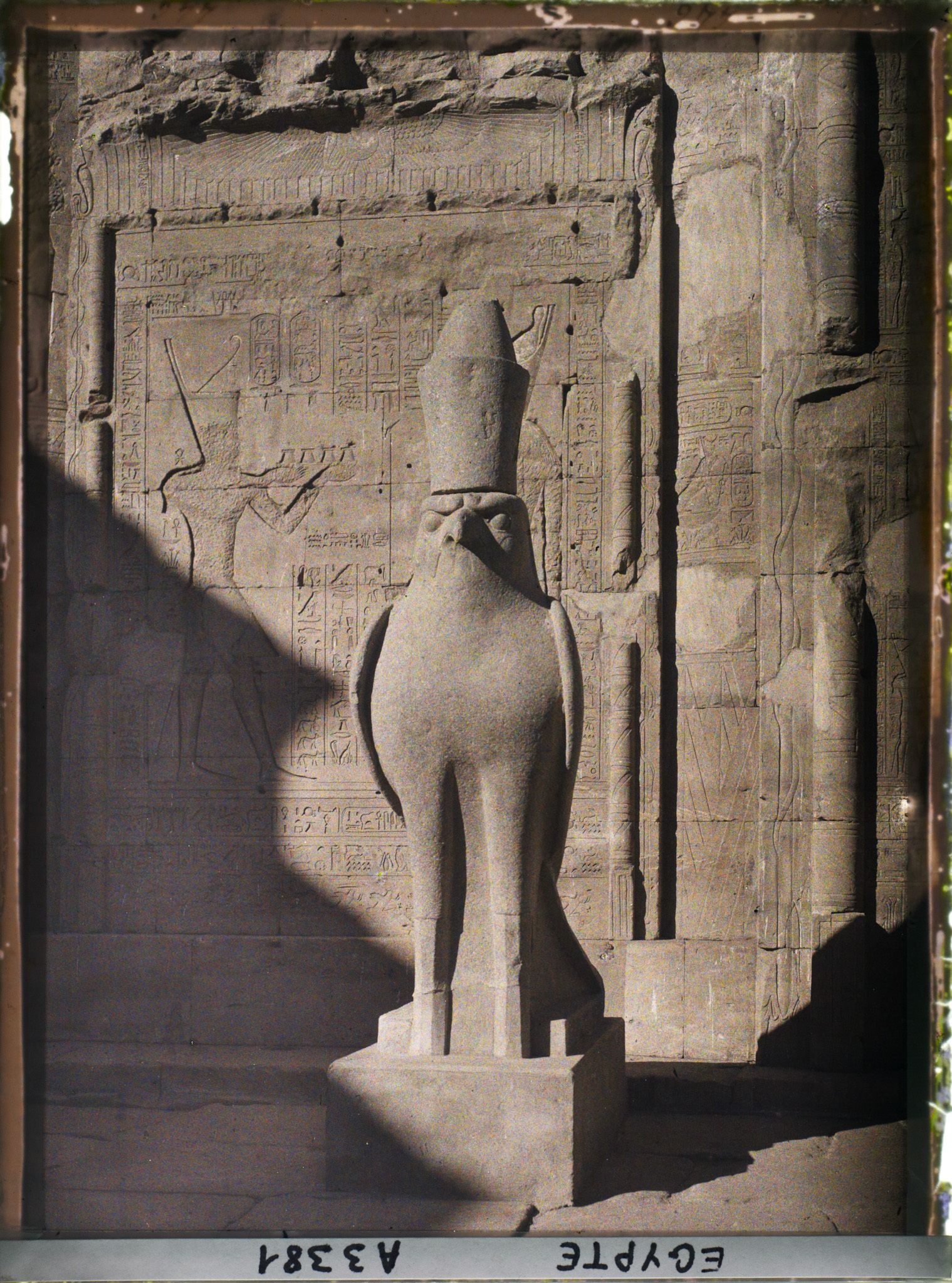 Image représentant Statue de faucon à la porte du pronaos (vestibule) du temple d'Horus