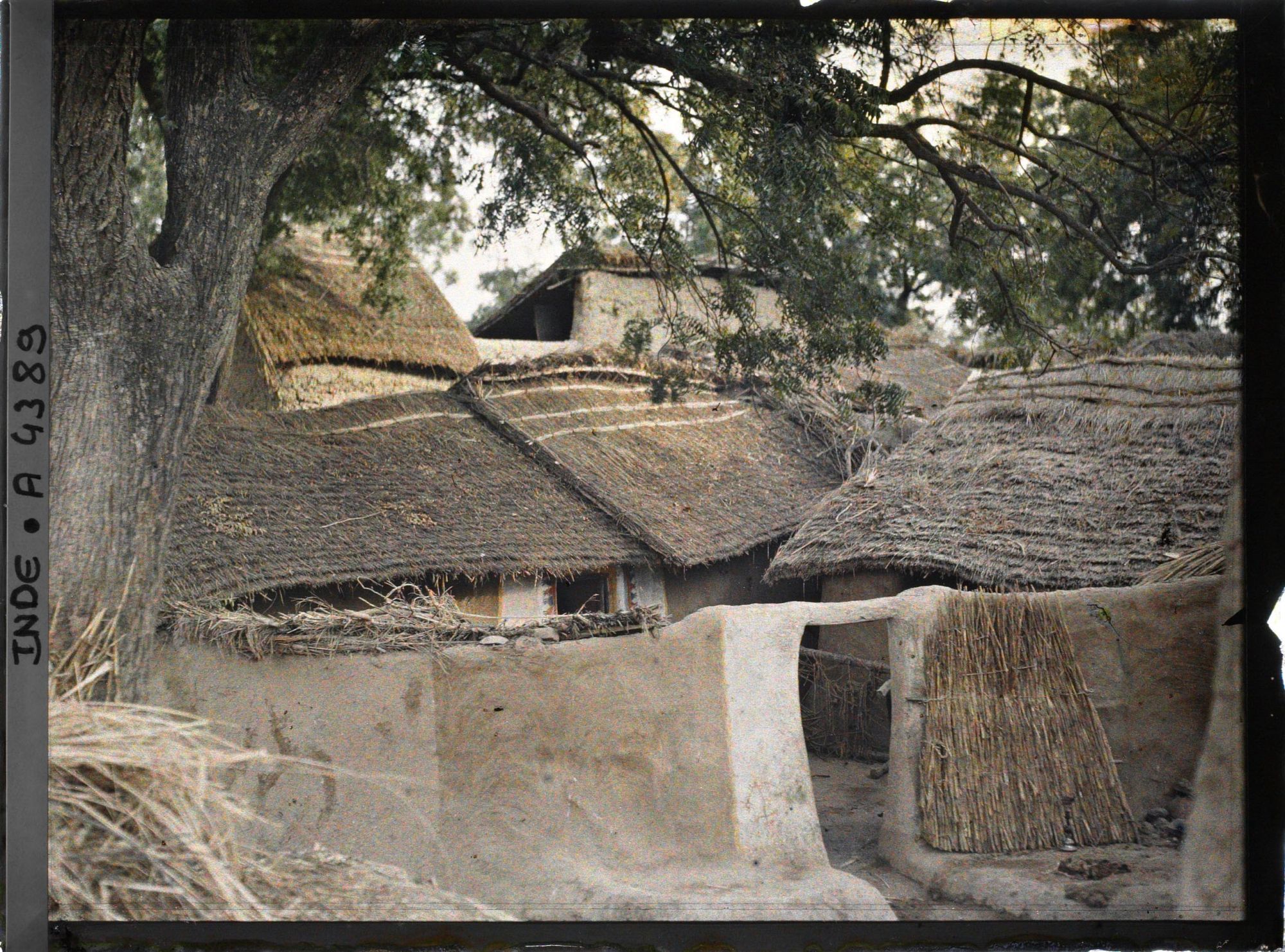 Image représentant Une ferme, dont les différents corps de bâtiments sont enclos par un mur de pisé