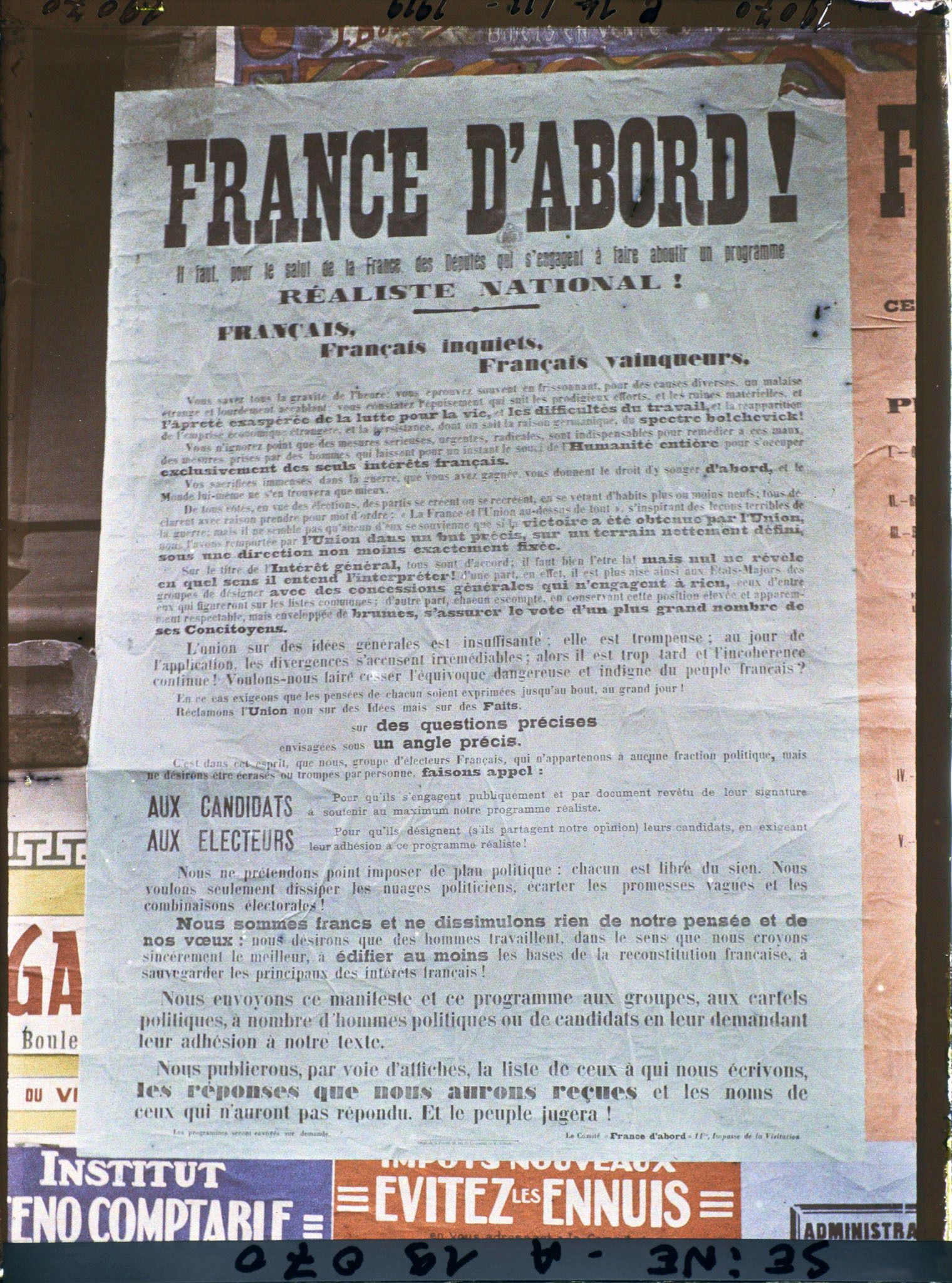 Image représentant Affiche du Comité "France d'Abord" pour les élections législatives de novembre 1919
