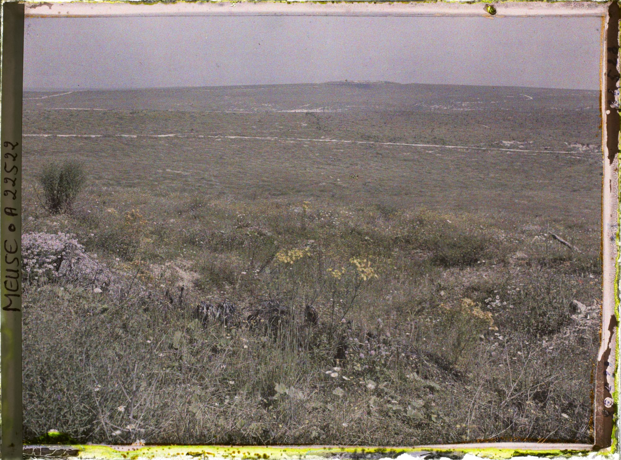 Image représentant France, Fort de Souville, Fort de Vaux à l'horizon, bois Fumin, bois Chenois, La Laufée e le ravin de Vaux (de gauche à droite)