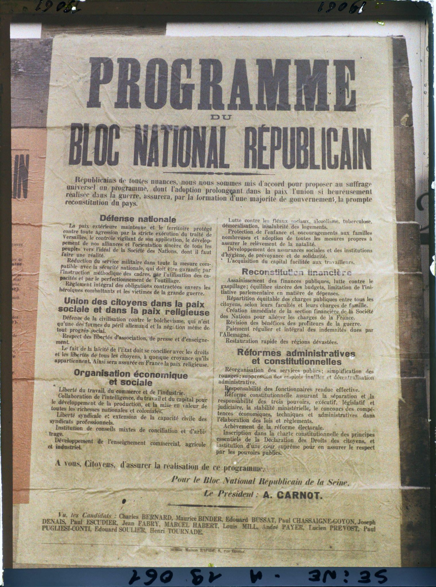 Image représentant Affiche du Bloc national républicain pour les élections législatives de novembre 1919