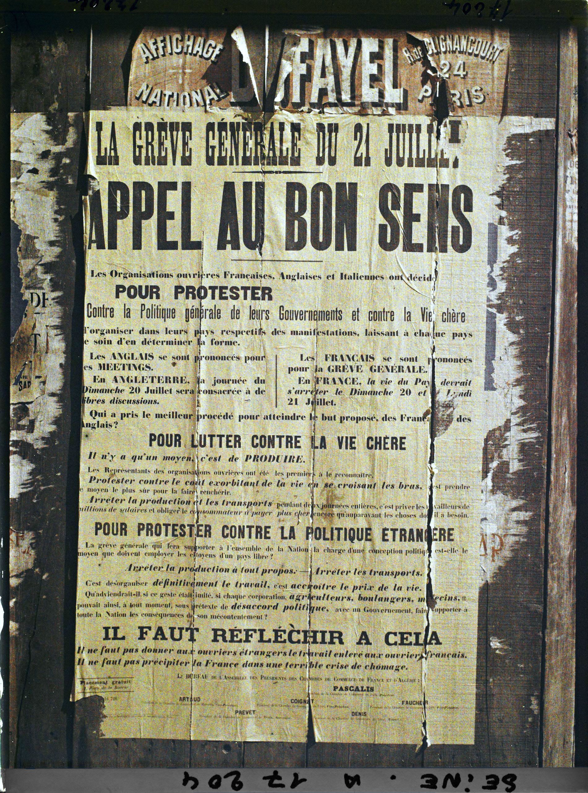 Image représentant Affiche d'appel à la grève des organisations ouvrières françaises, anglaises et italiennes