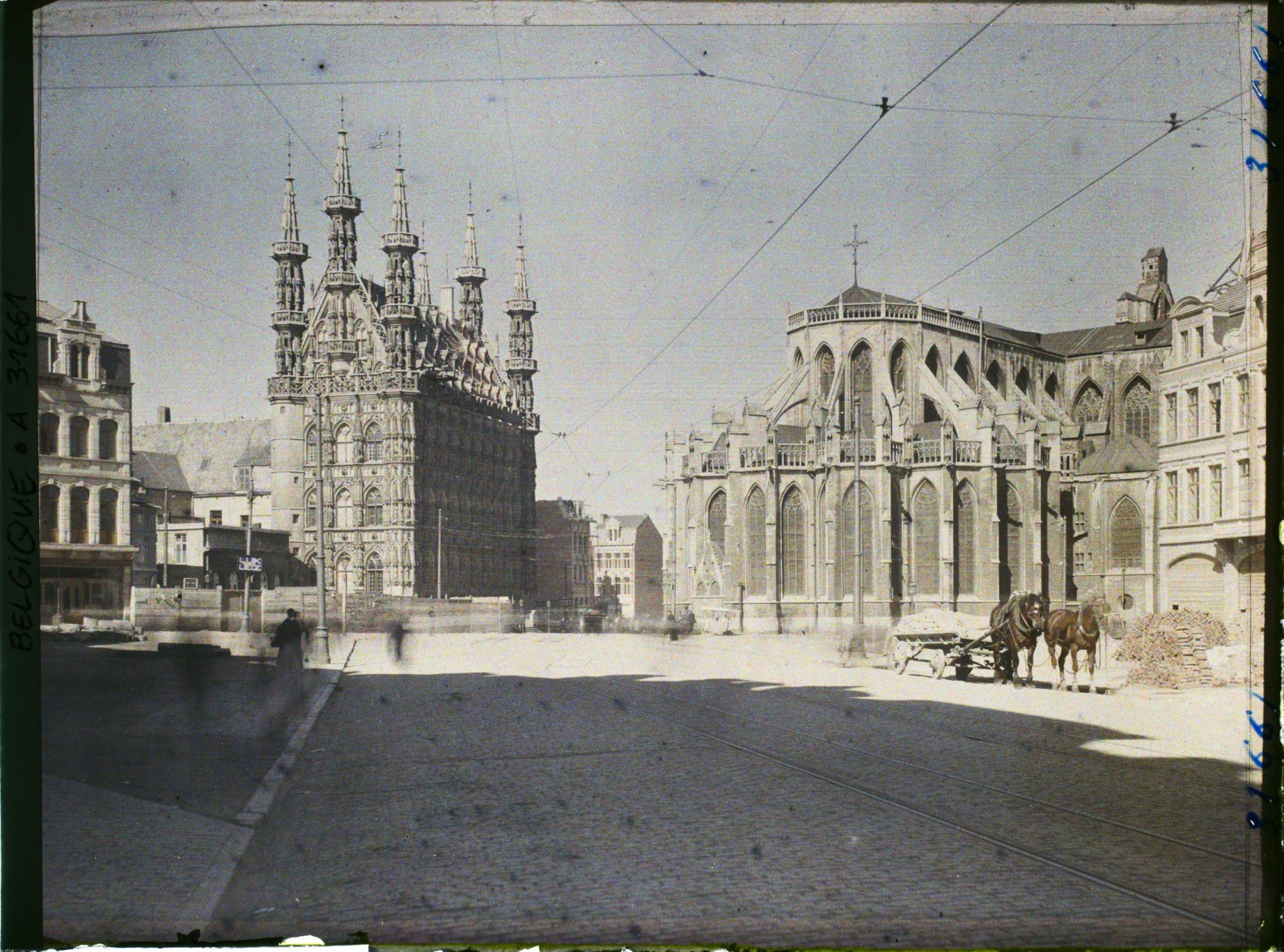 Image représentant Belgique, Louvain, Grande Place, Hôtel de Ville et abside de St Pierre
