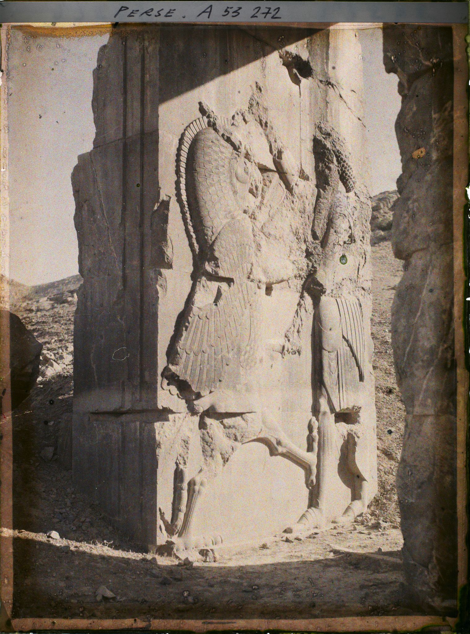 Image représentant Bas-relief représentant Darius 1er luttant contre un animal fabuleux, palais des cent colonnes