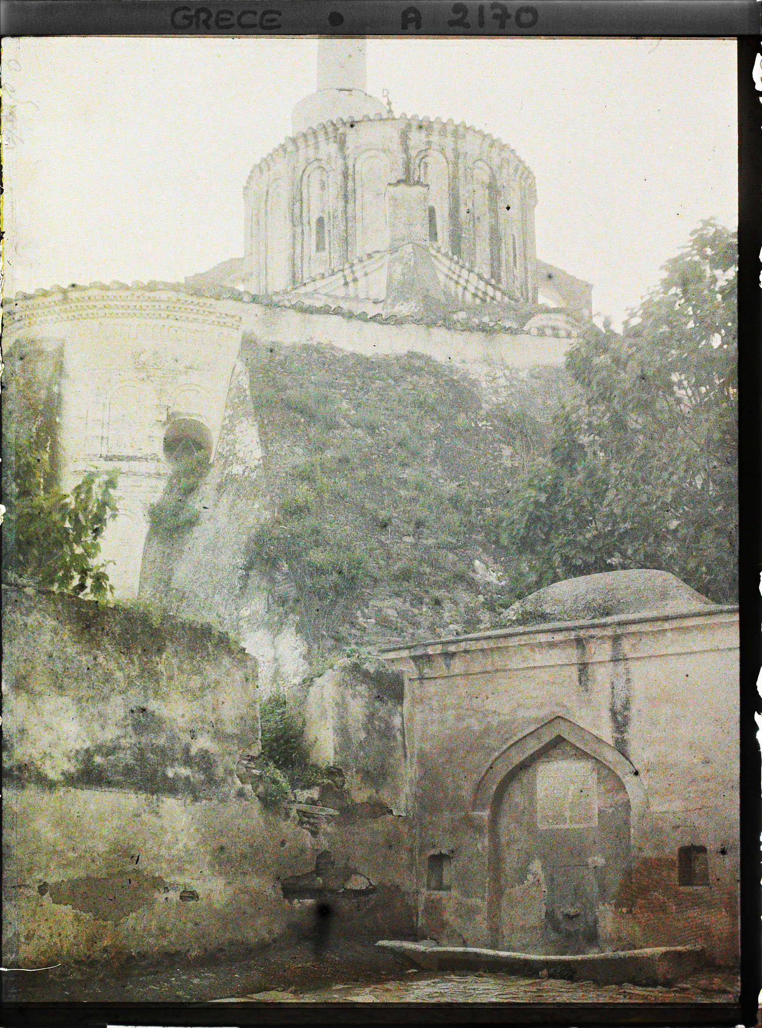 Image représentant Mosquée Yakoub-Pacha (Eglise Saint-Elias), contreforts et arcs-boutants, figuier au premier plan