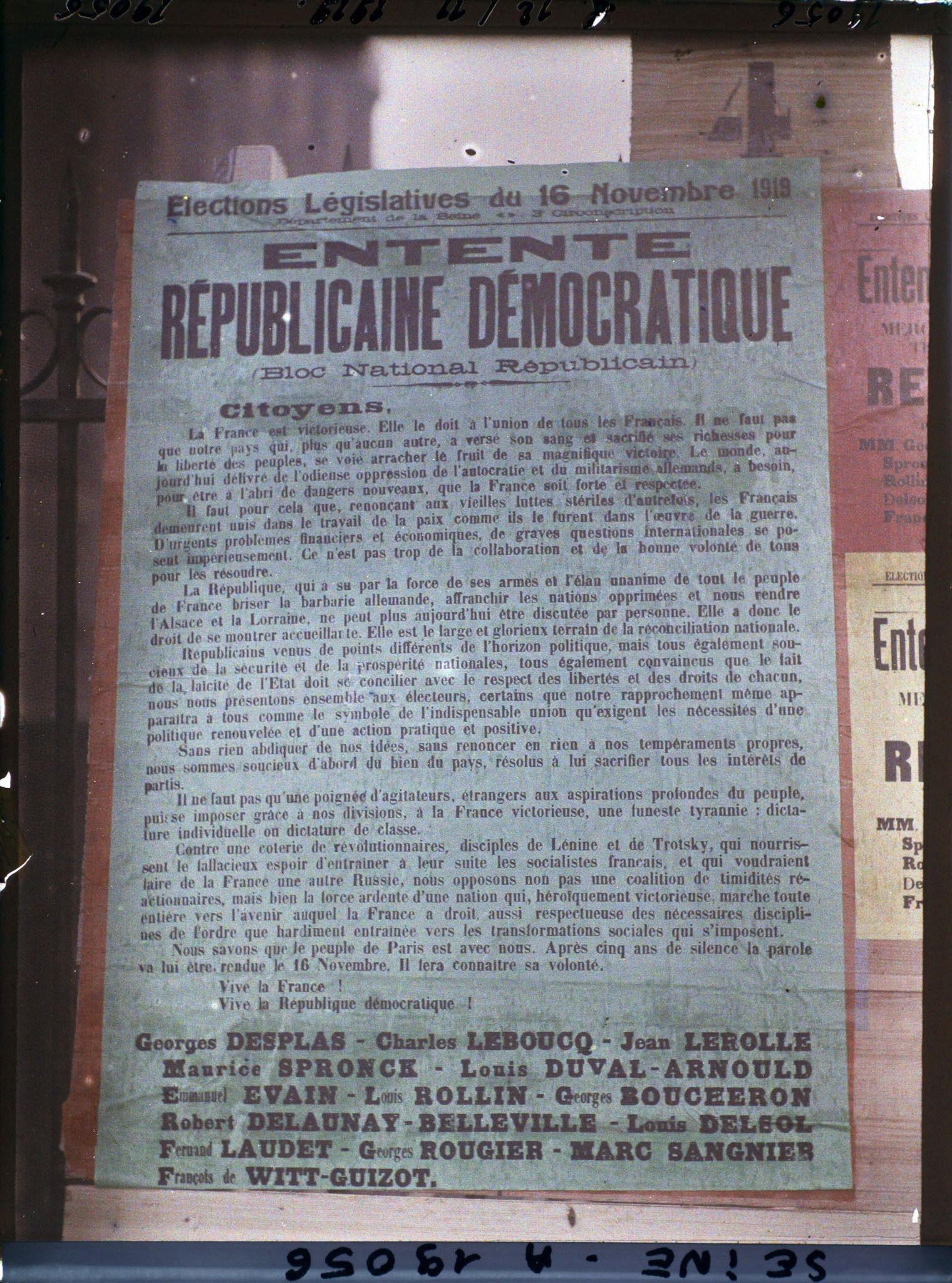 Image représentant Affiche de l'Entente républicaine démocratique pour les élections législatives du 16 novembre 1919