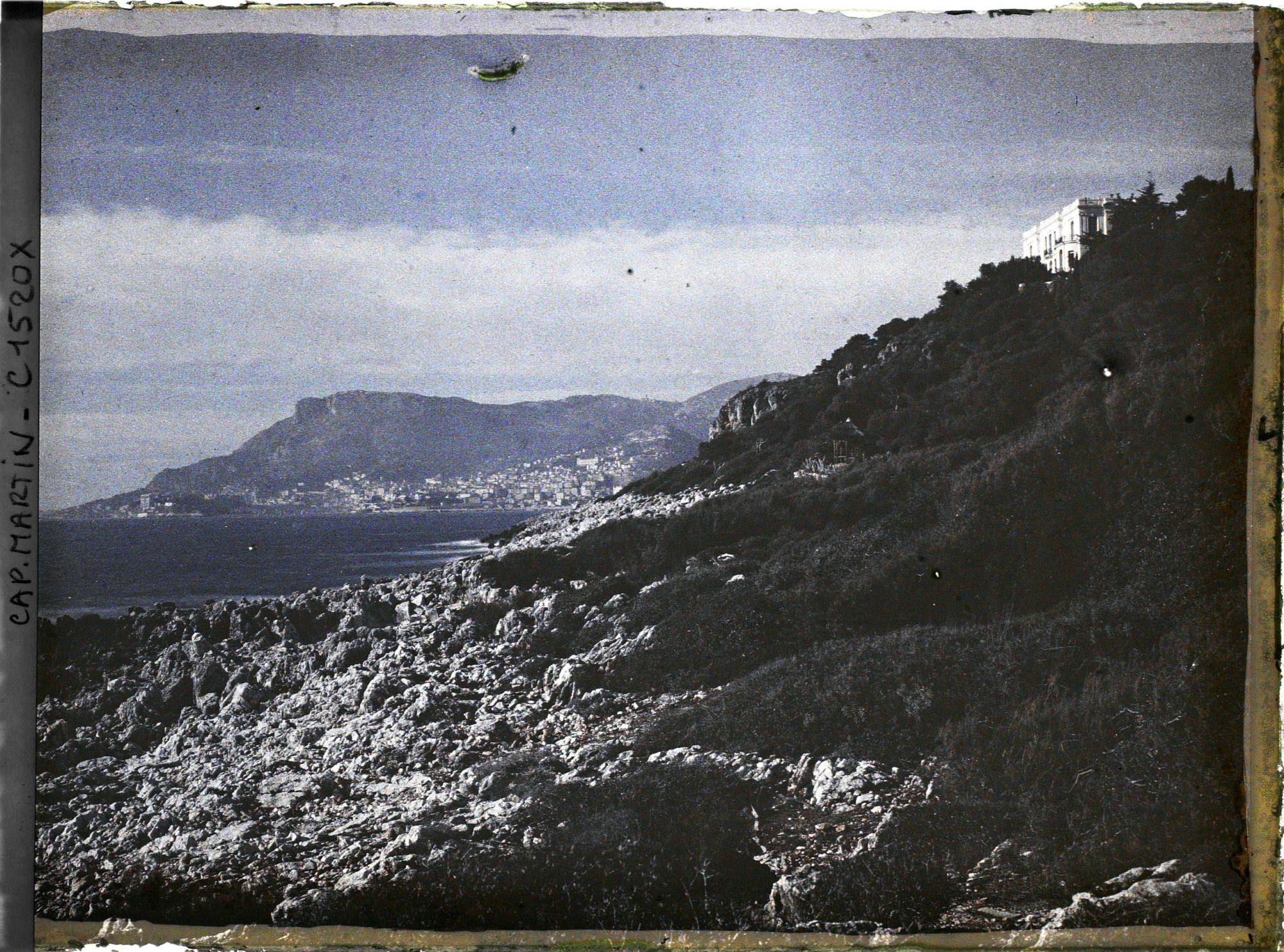 Image représentant Roches et végétation du cap vues vers Monaco, surplombées par la villa Kahn dite villa Zamir