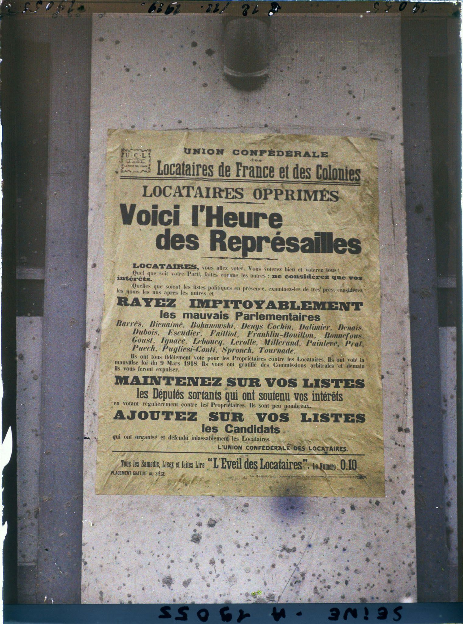 Image représentant Affiche de l'Union confédérale des Locataires de France et des Colonies pour les élections législatives de novembre 1919