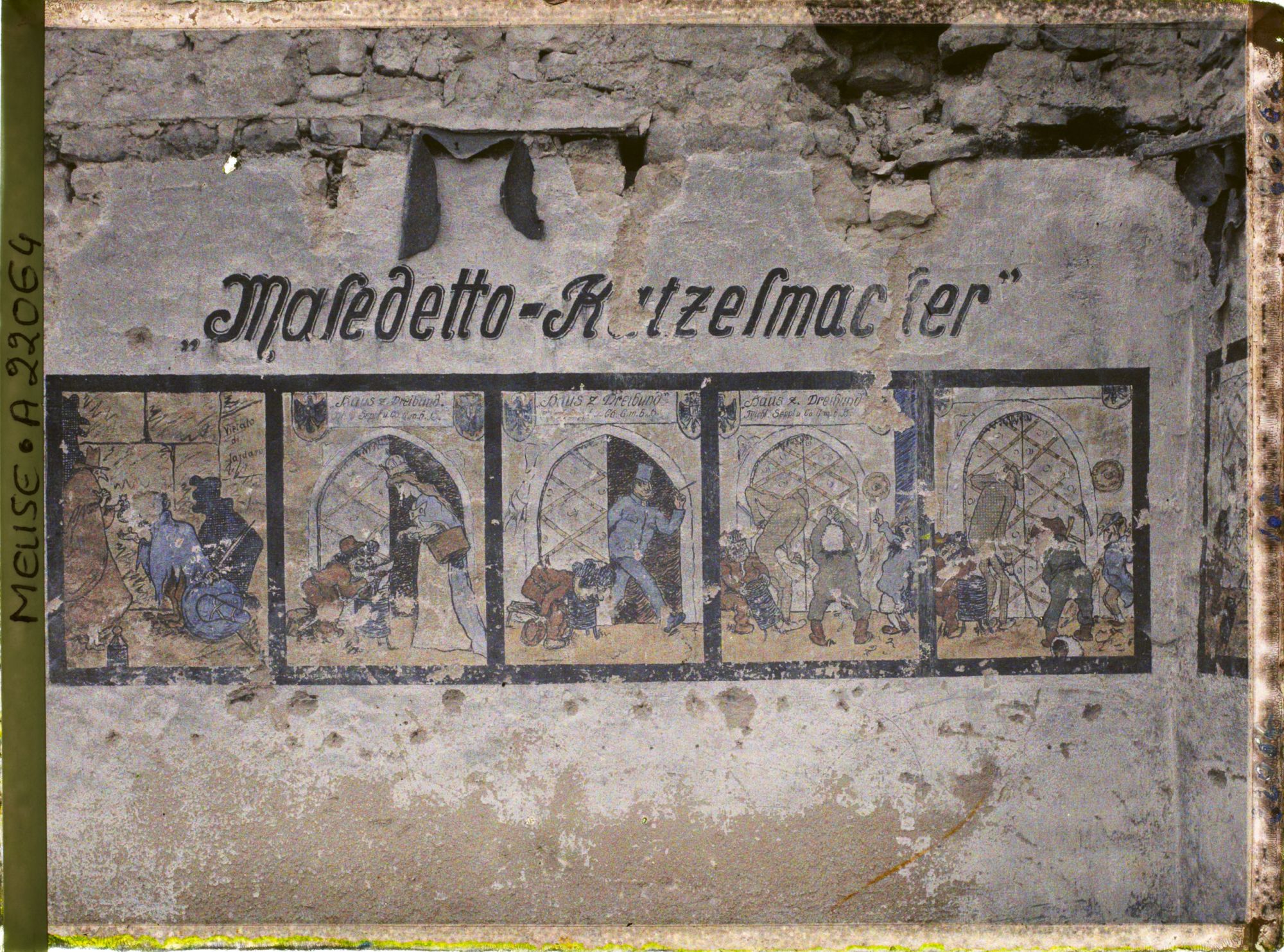 Image représentant France, Heutonchâtel, Dessin Satyrique allemand le long d'un mur