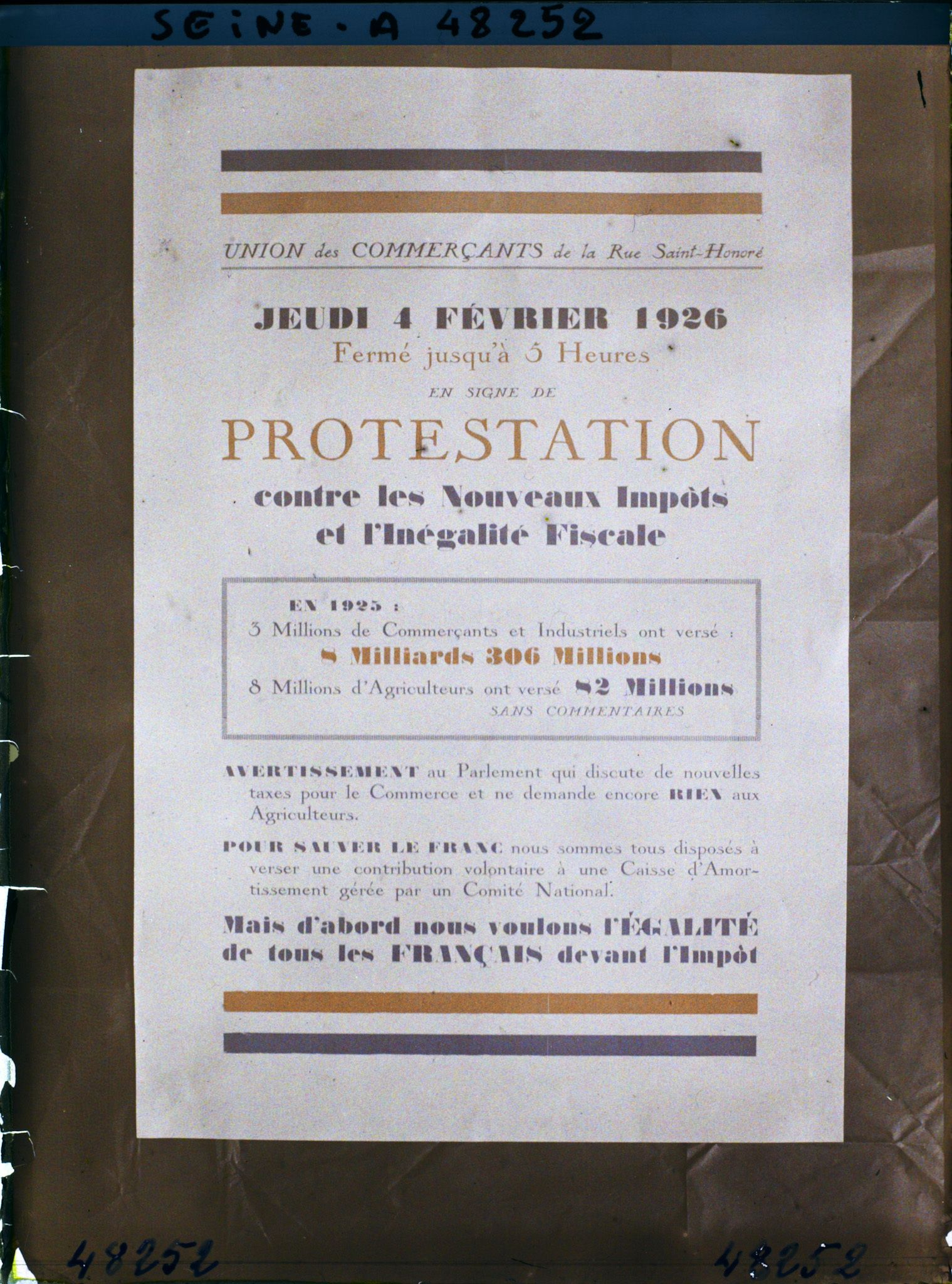 Image représentant Affiche de protestation des commerçants de la rue Saint-Honoré contre l'augmentation des impôts