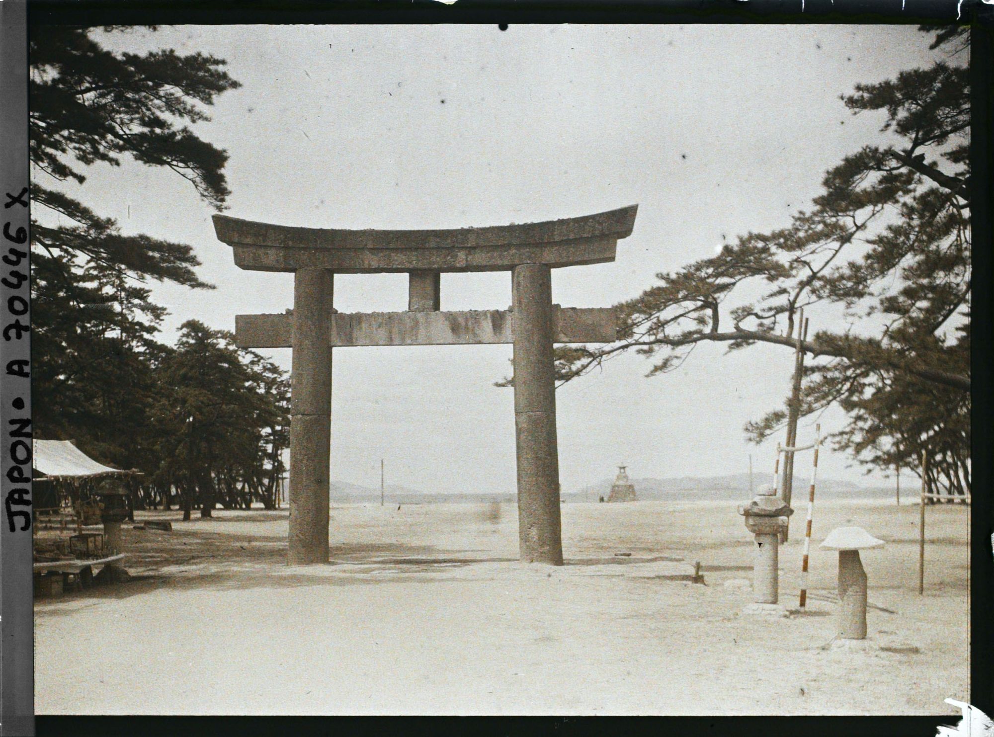 Image représentant Sanctuaire Hakozaki Hachiman-Gû : torii en bord de mer