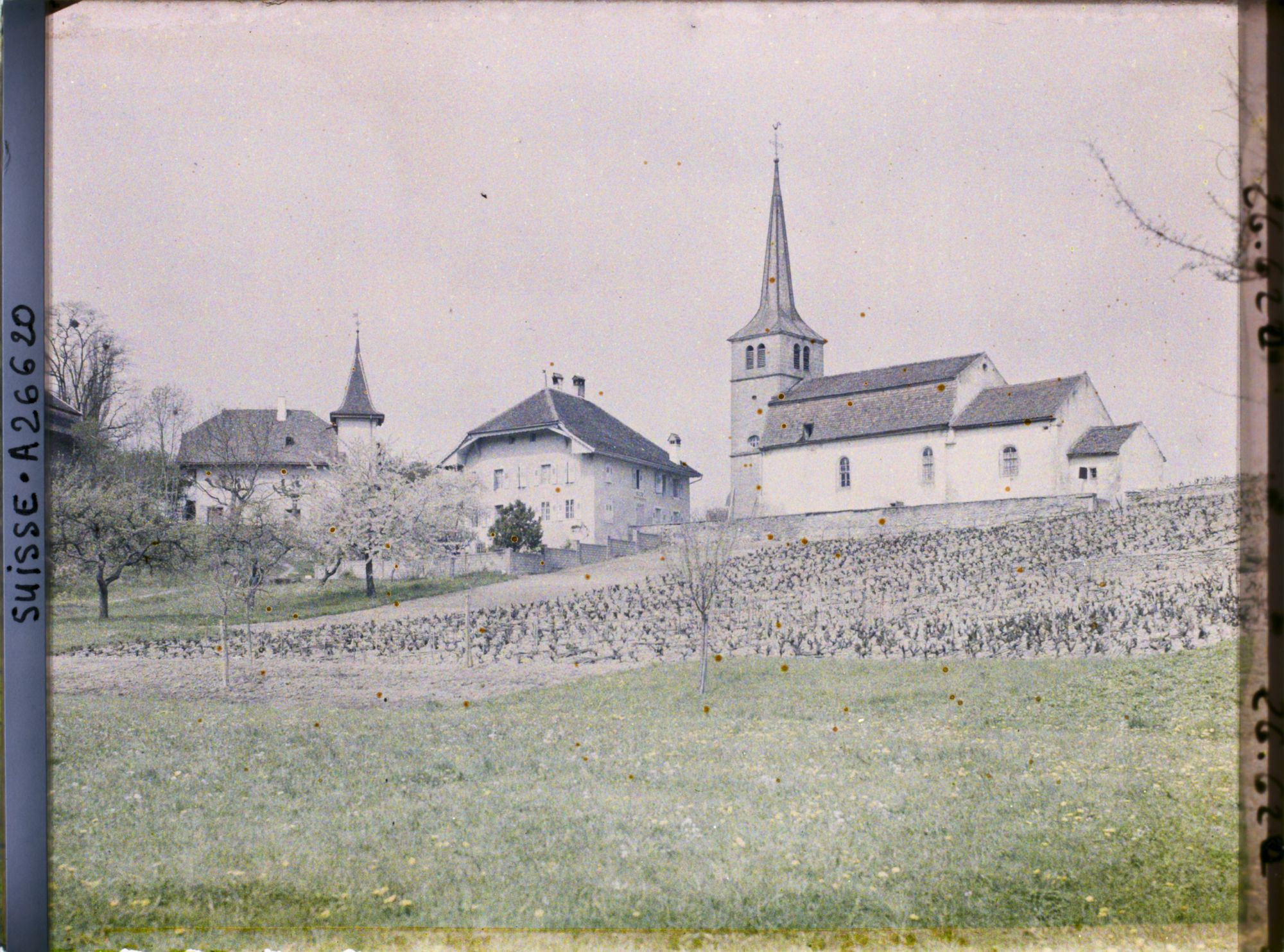 Image représentant L'église et le village de Font