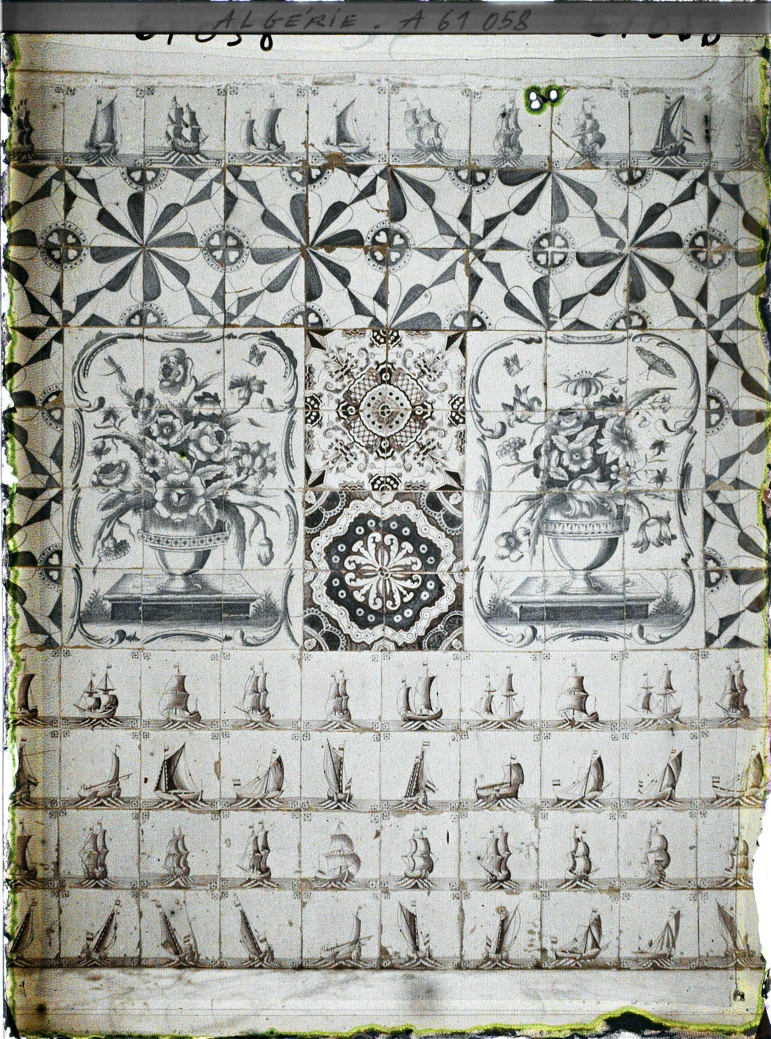 Image représentant Décor de carreaux de delft signés "Jean van Maak" de la grande entrée (sqifa kabira) de la Bibliothèque nationale (Dar Mustapha Pacha)