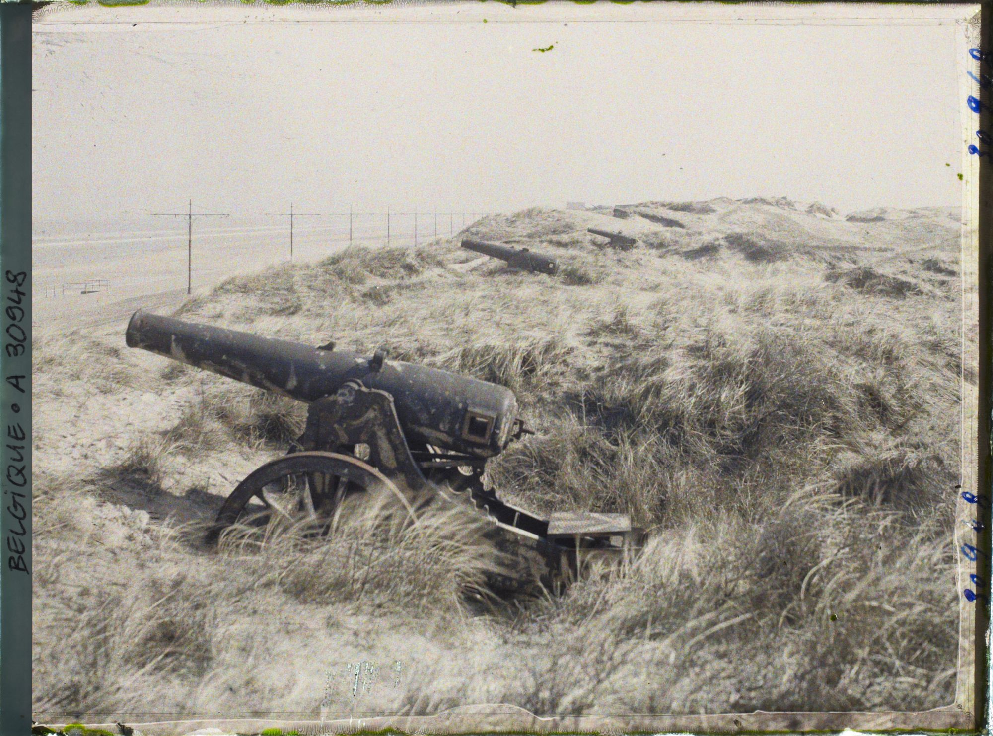 Image représentant Belgique, Middelkerke, Quatre pièces belges en batterie le long de la côte