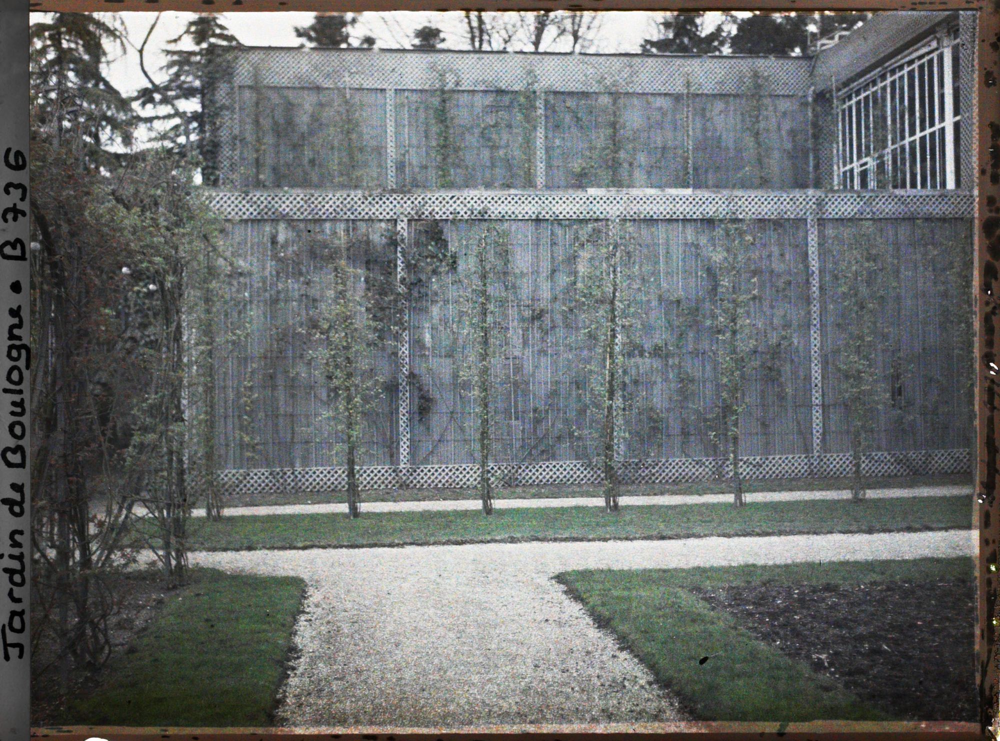 Image représentant Allée du jardin français jouxtant le verger-roseraie, en direction de la serre