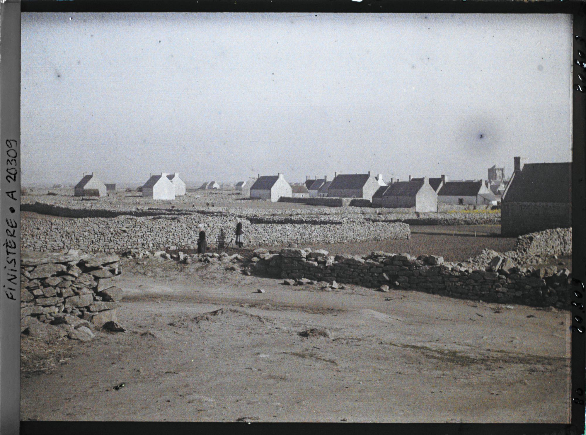 Image représentant Deux femmes dans un champ entouré de murs de clôture en protection contre le vent
