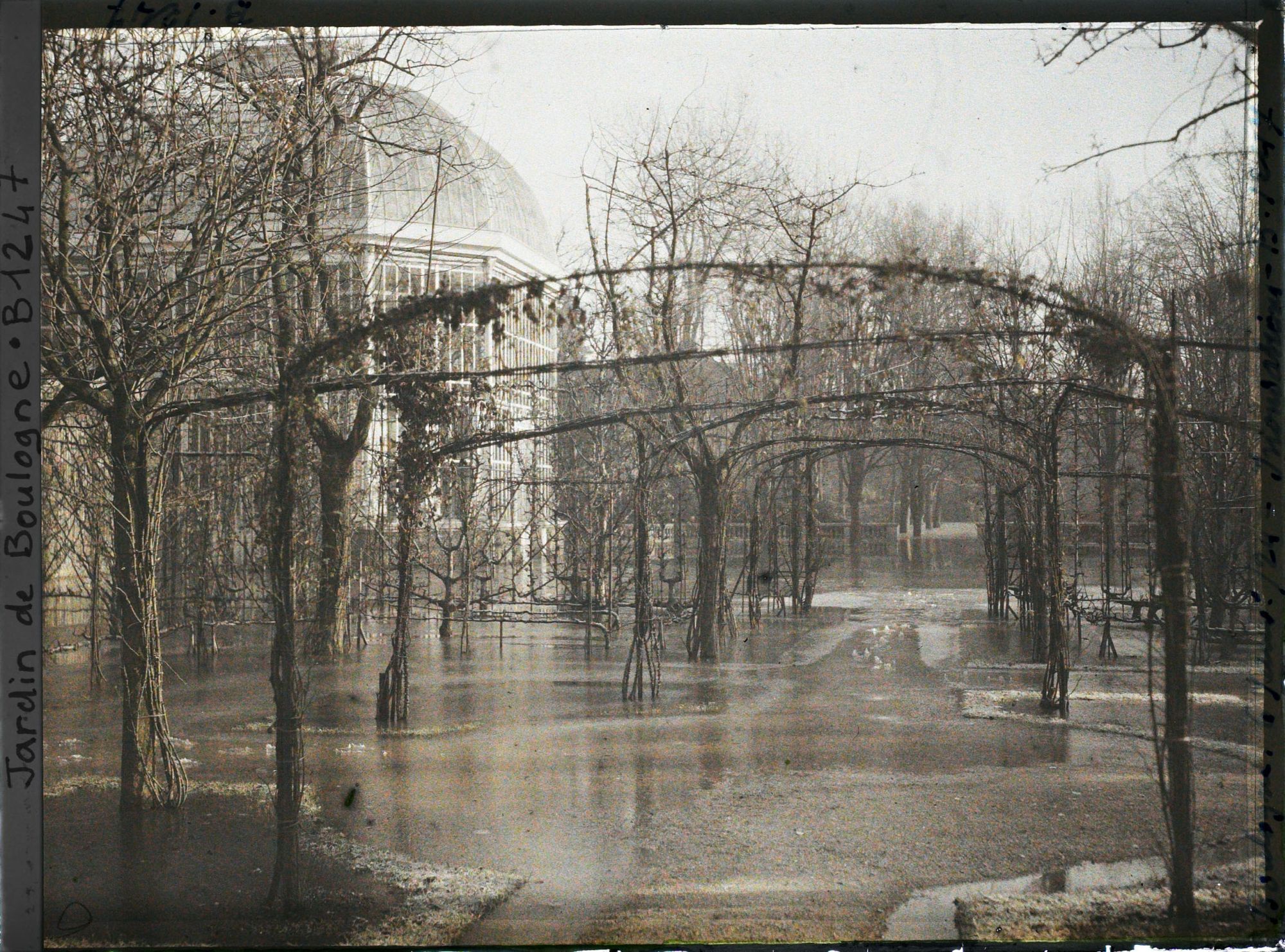 Image représentant Rond-point du verger-roseraie proche du jardin français, inondé, vu en direction du jardin anglais