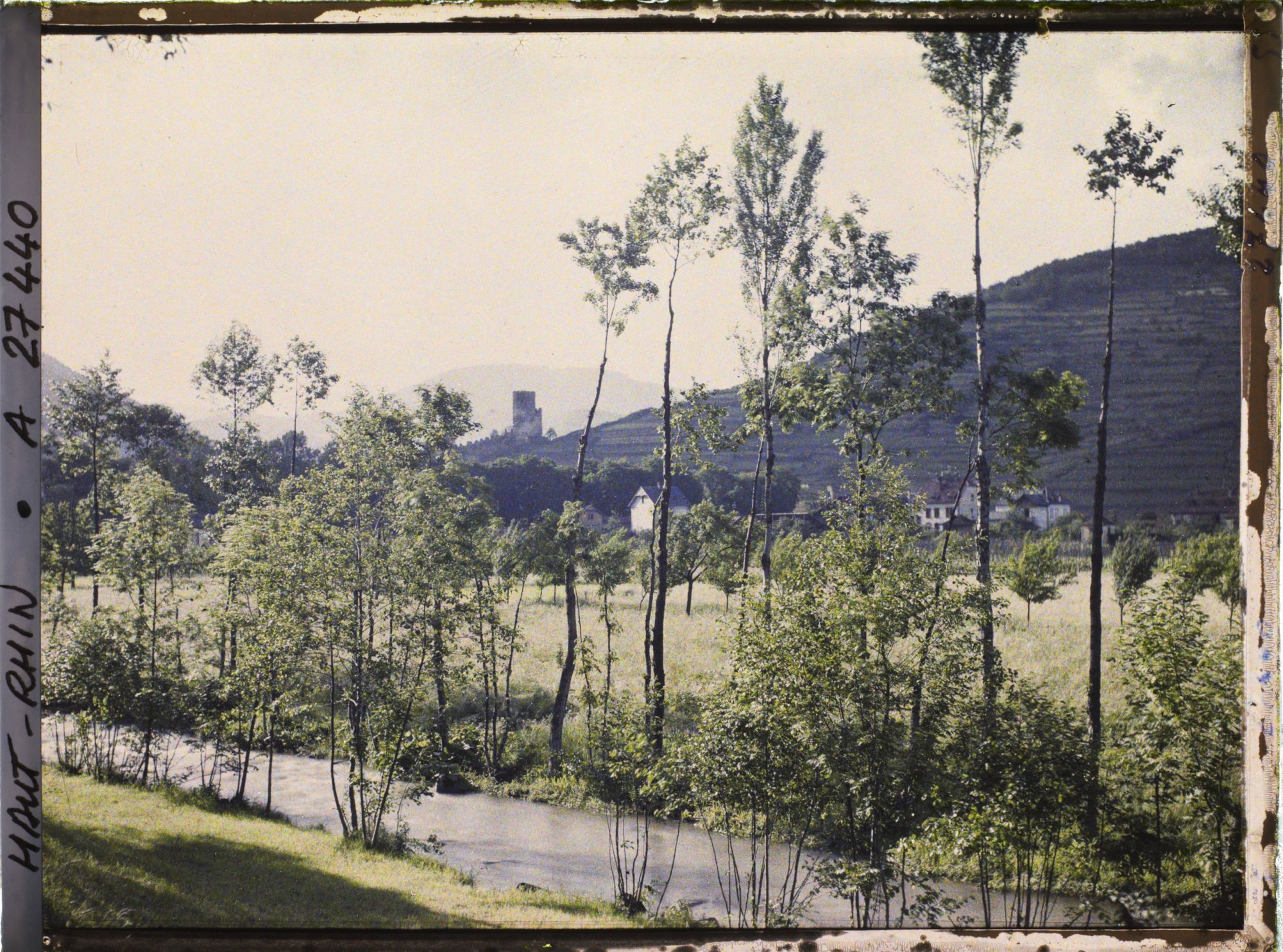 Image représentant France, Ammerschwihr, Les bords de la Veiss et le Château de Krysersberg, vue prise de la route de Ammerschwihr