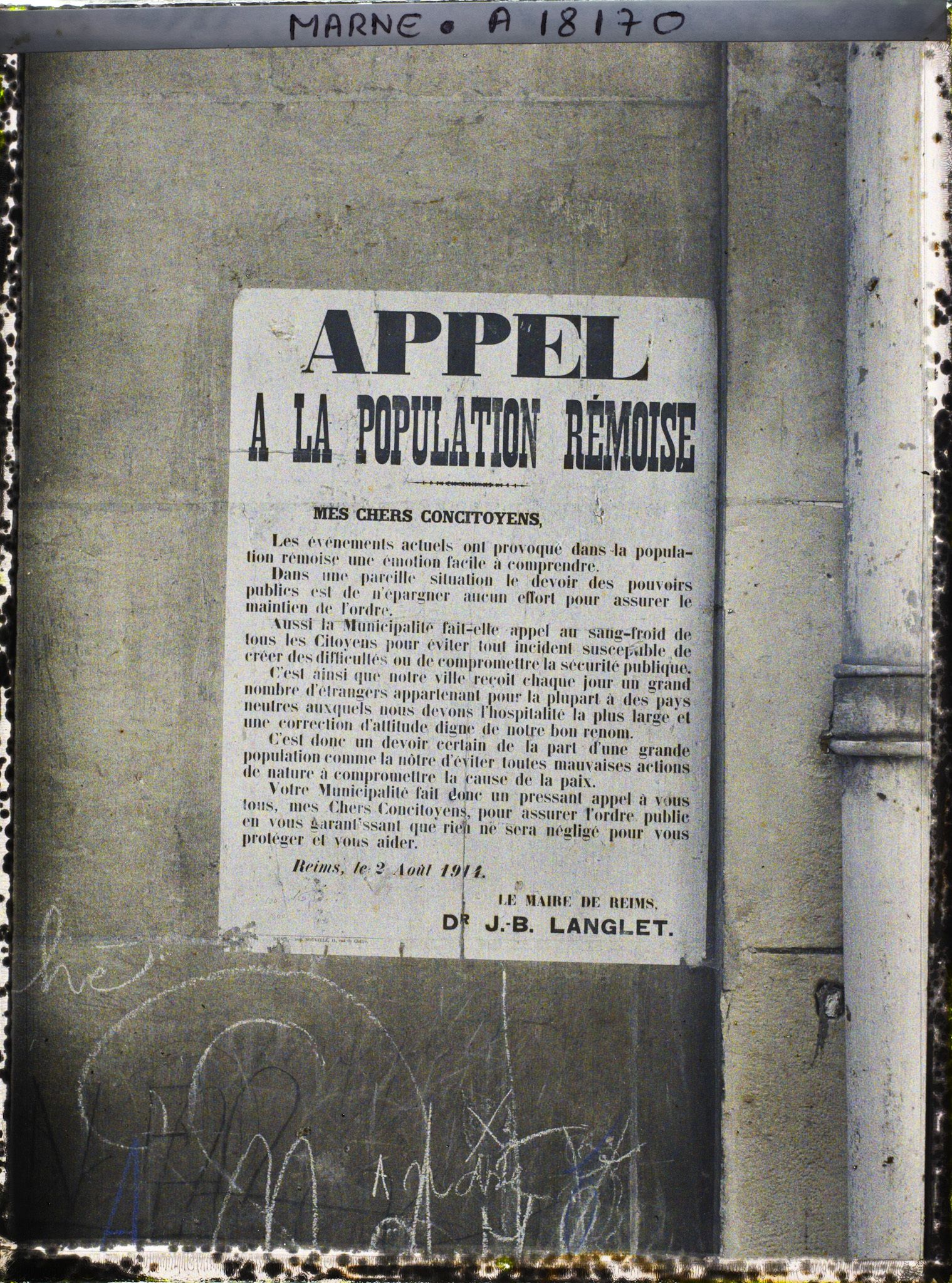 Image représentant France, Reims, Affiche de la municipalité du 2 août 1914