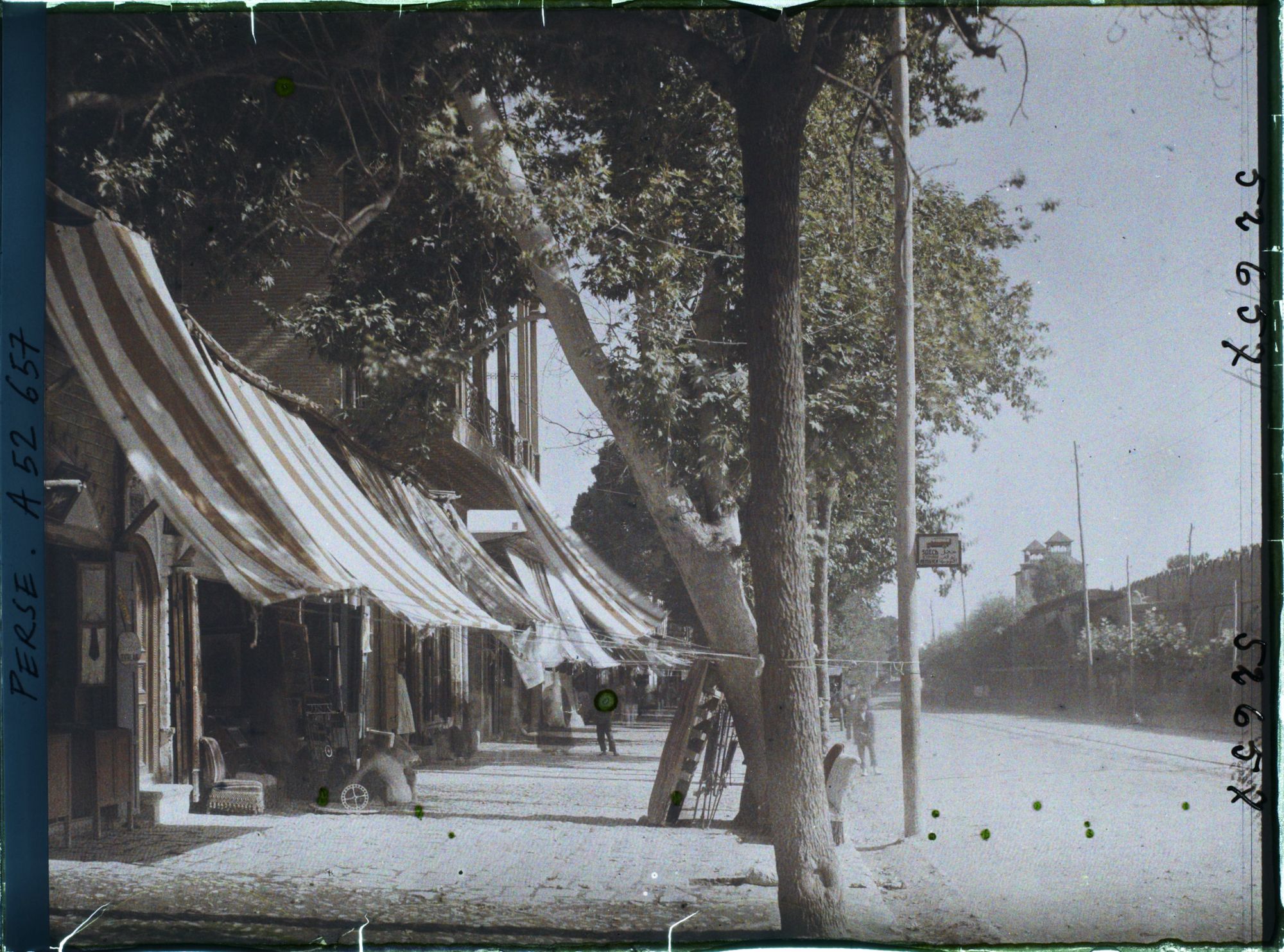 Image représentant L'avenue Nasser Khosrow, grand boulevard ombragé bordant l'Arg (la citadelle royale) dont l'entrée se fait par le Shams-ol Emareh ("Soleil des Palais")