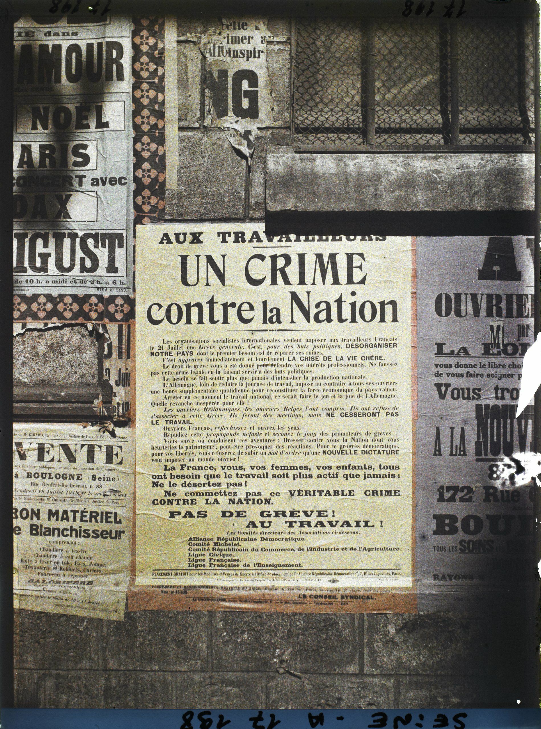 Image représentant Affiche contre la grève, "Un Crime contre la Nation"