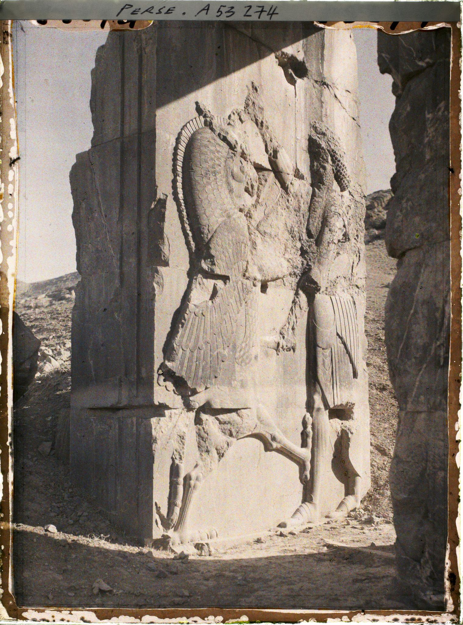 Image représentant Bas-relief représentant Darius 1er luttant contre un animal fabuleux, palais des cent colonnes