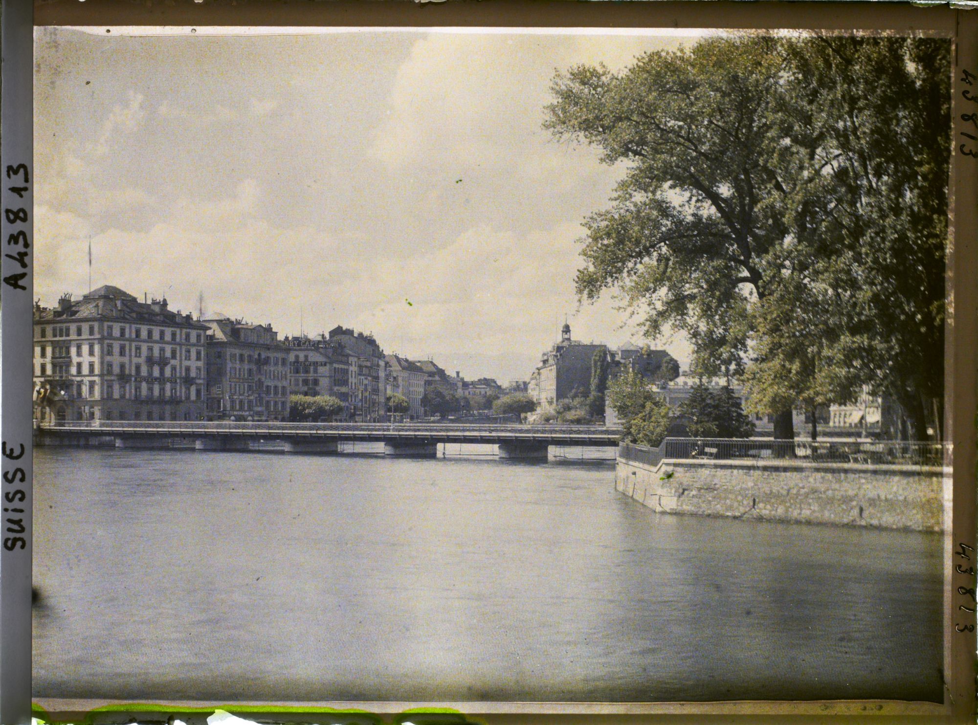 Image représentant L'île Rousseau, le Rhône et le pont des Bergues