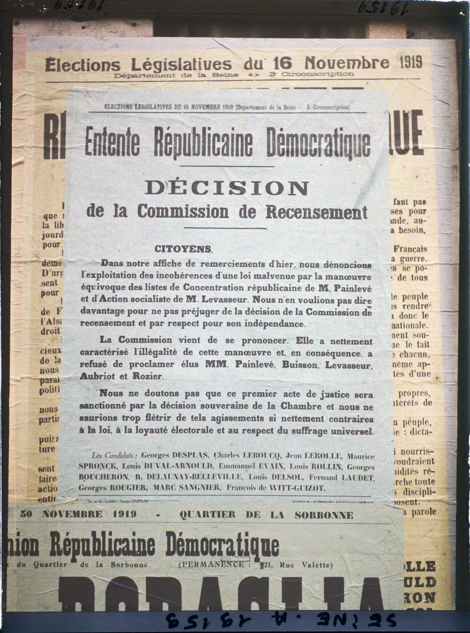 Image représentant Affiche de l'Entente républicaine démocratique pour les élections législatives de novembre 1919