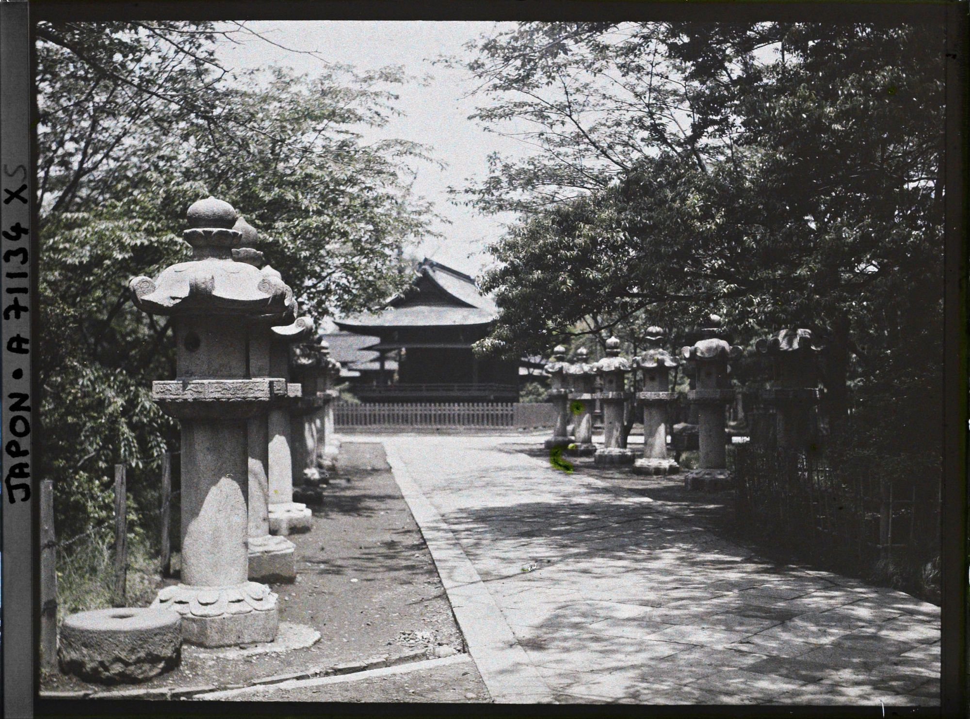 Image représentant Allée bordée de lanternes dans un temple ou un sanctuaire