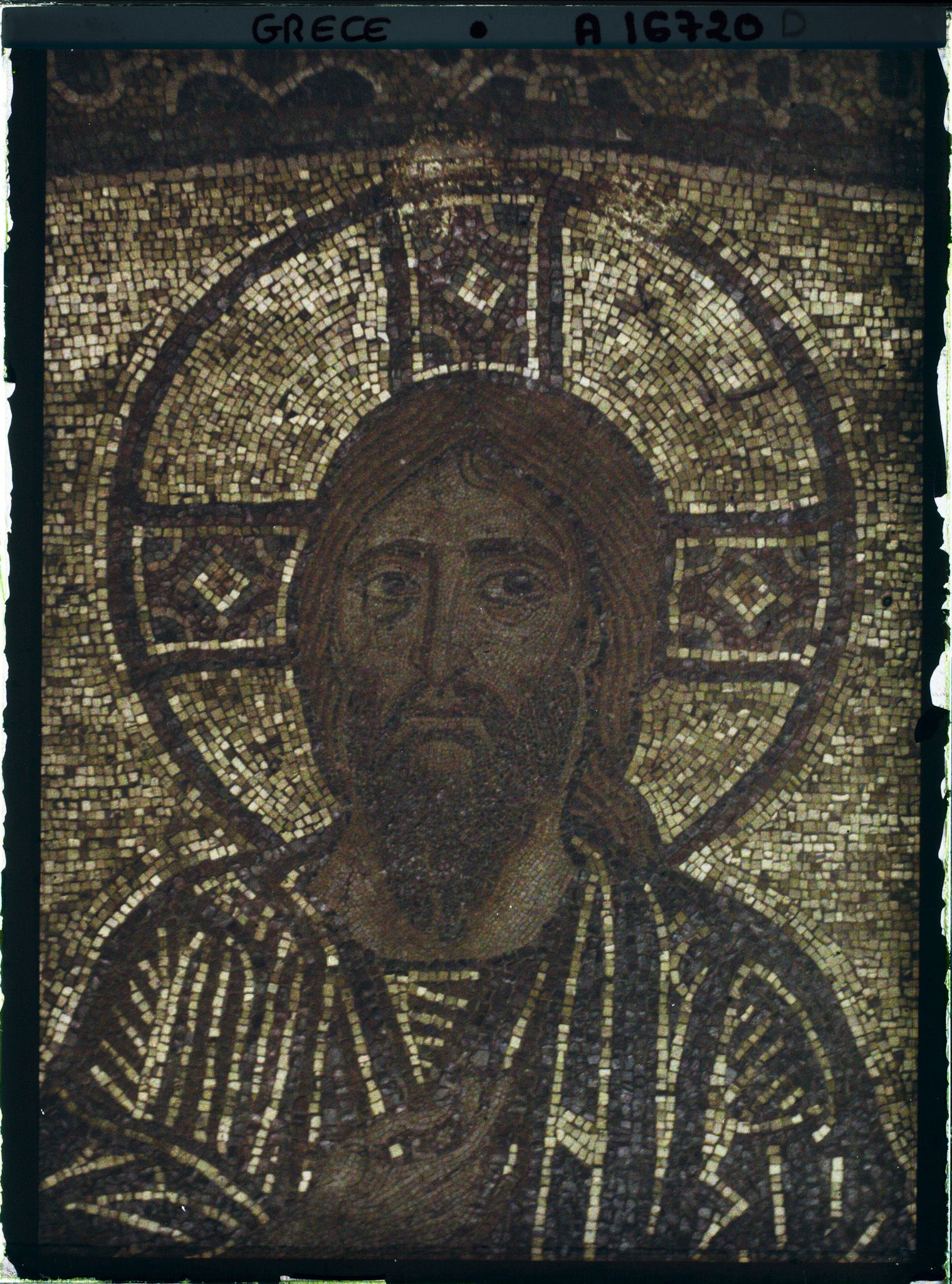 Image représentant Turquie, Mont Athos, Vatopédi, Mosaïque du Narthex de l'Eglise de Vatopédi, tête du Christ