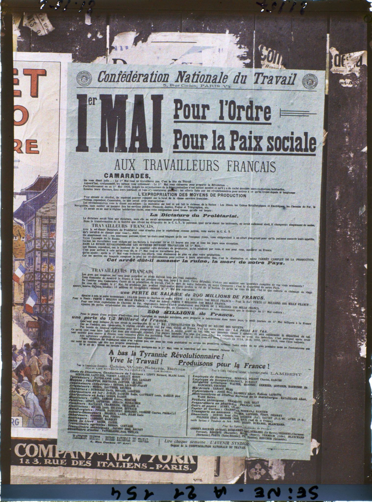 Image représentant Affiche de la Confédération nationale du travail " Pour l'ordre, pour la Paix sociale " à l'occasion du 1er mai