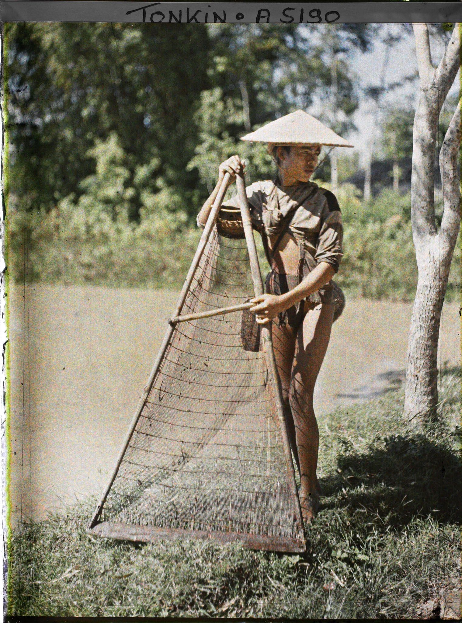 Image représentant Un pêcheur au vô (drague triangulaire)