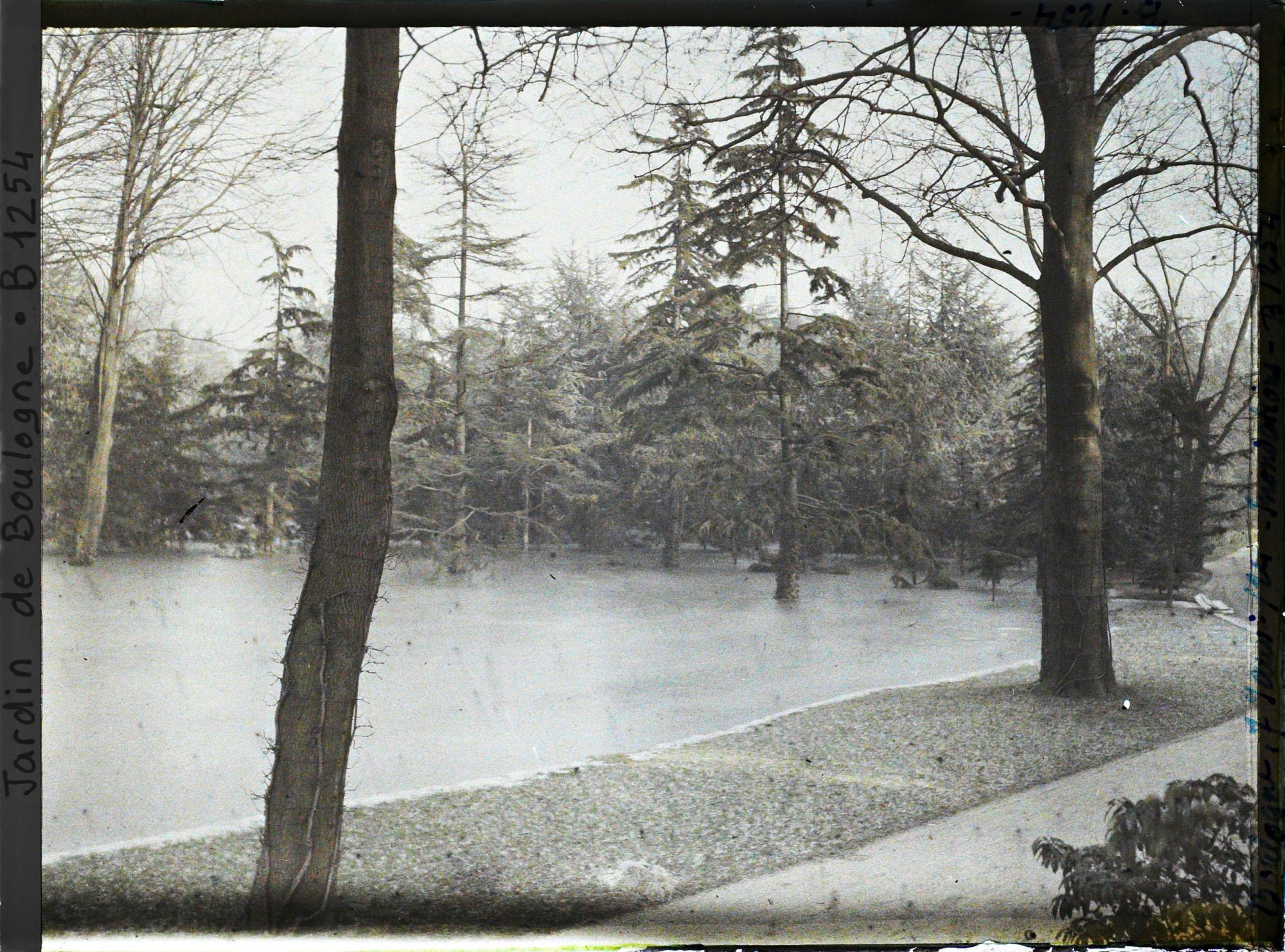 Image représentant la grande pelouse inondée et en partie gelée