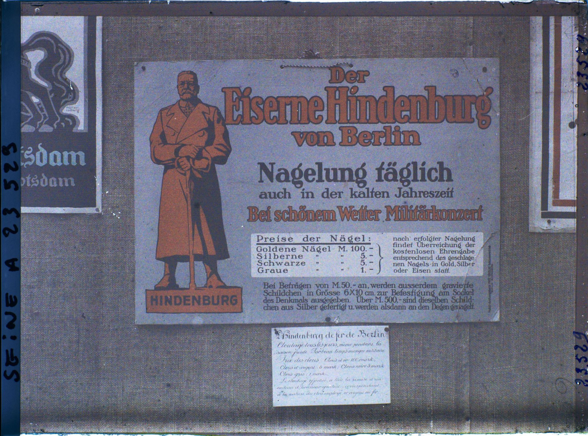 Image représentant Affiche des tarifs de clouage de la statue d'Hindenburg au musée des Arts Décoratifs