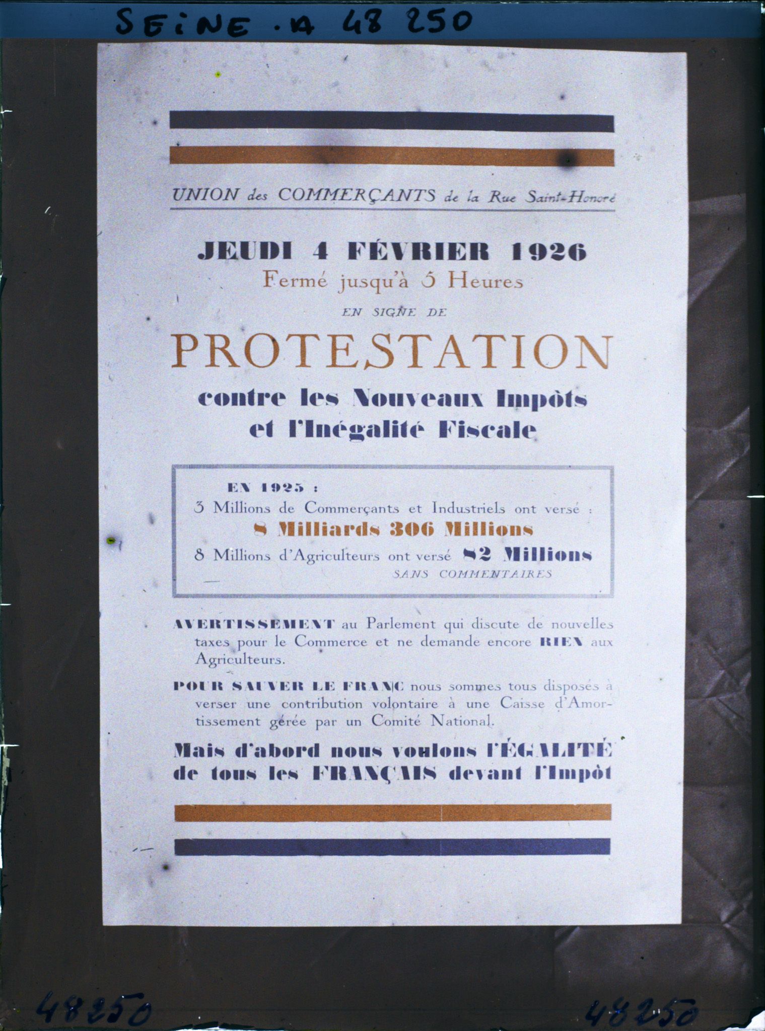 Image représentant Affiche de protestation des commerçants de la rue Saint-Honoré contre l'augmentation des impôts