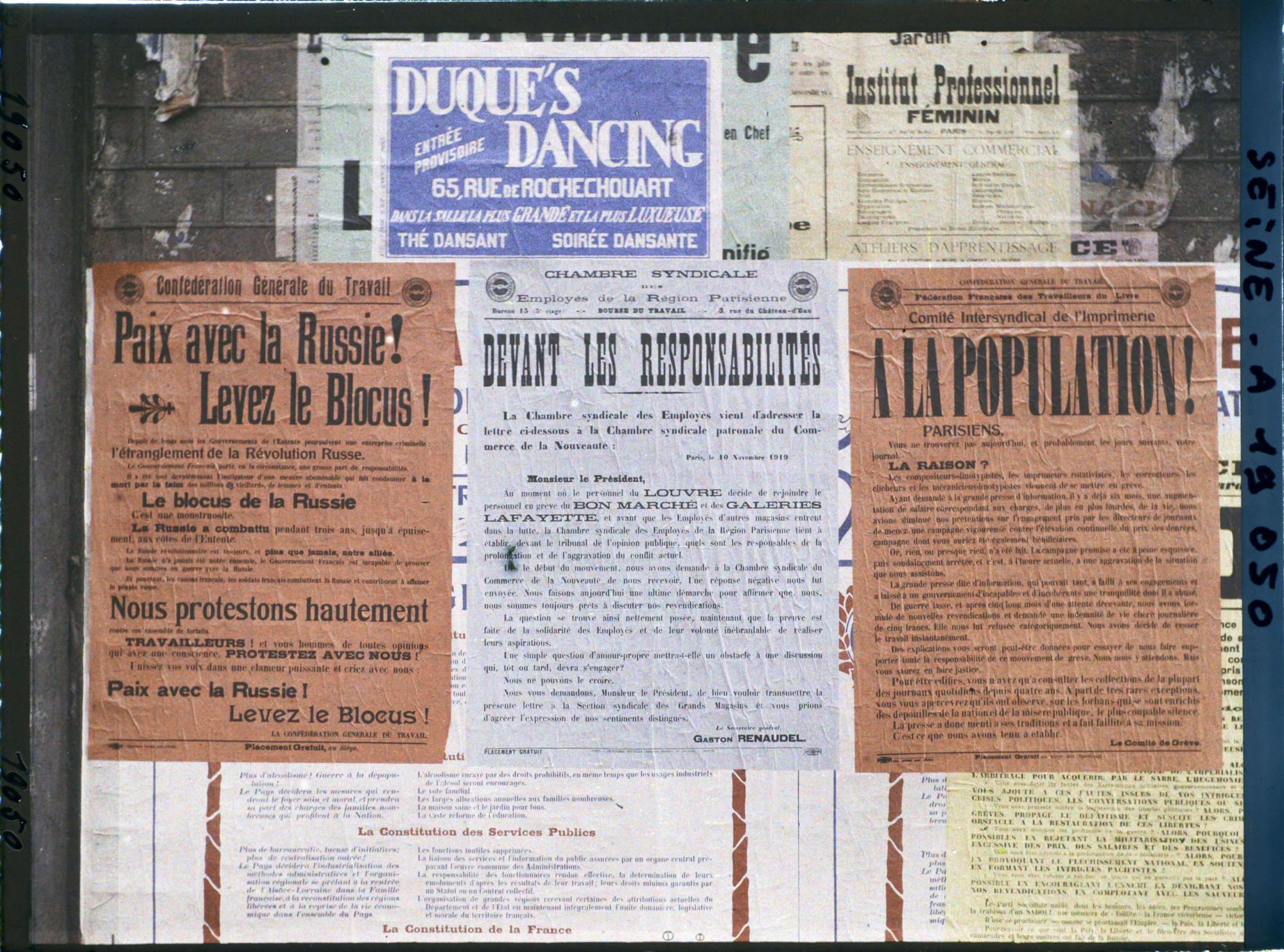 Image représentant Affiches de la Confédération générale du Travail, de la Chambre syndicale des employés de la région parisienne, du Comité intersyndical de l'Imprimerie pour les élections législatives de novembre 1919