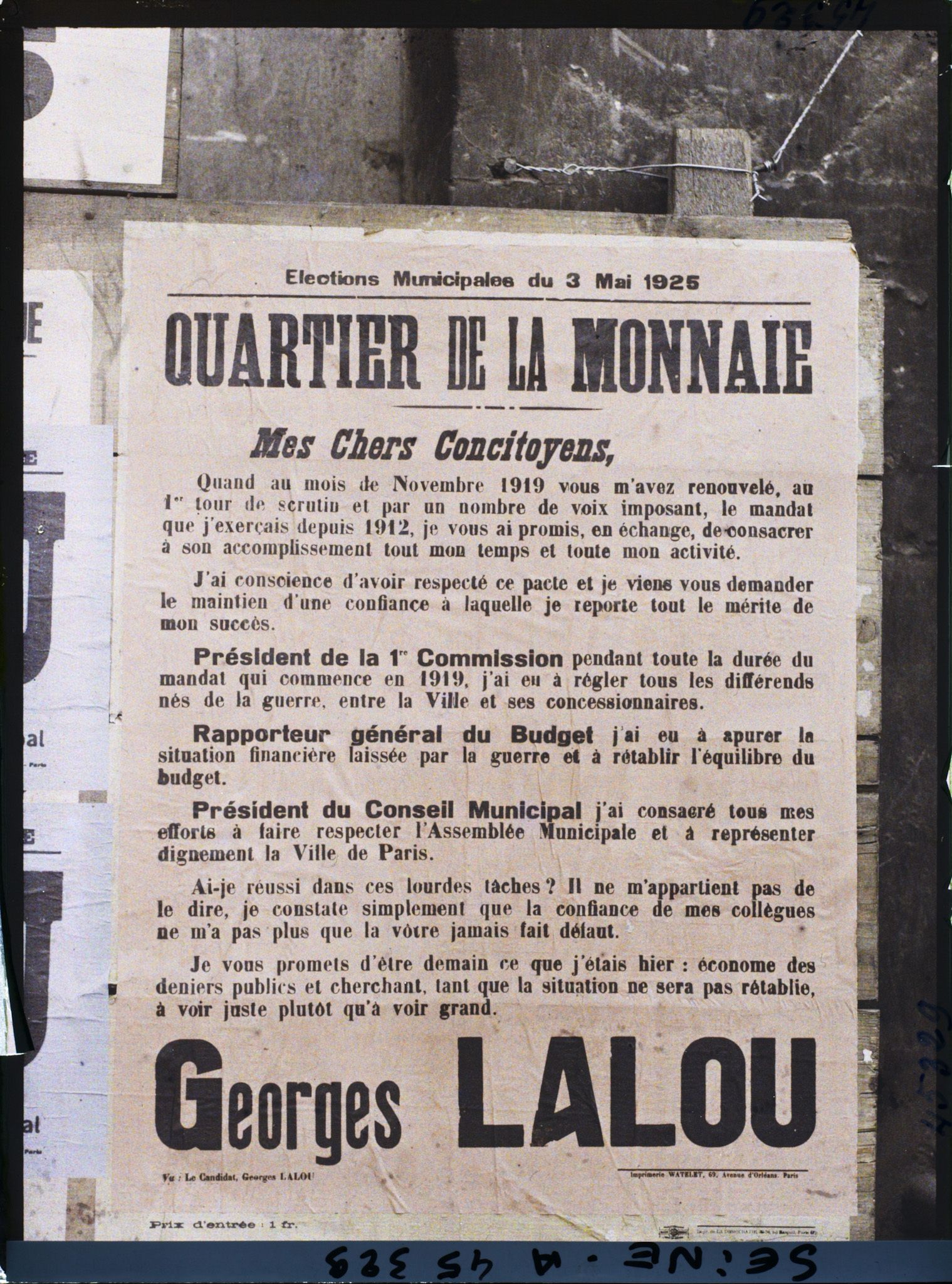 Image représentant Affiche pour les élections municipales, Georges Lalou