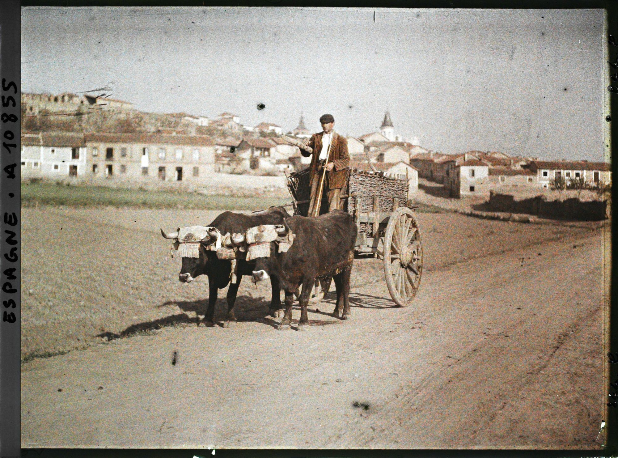 Image représentant Espagne, Astorga, Un tombereau de fumier attelé de 2 Taureaux noirs.