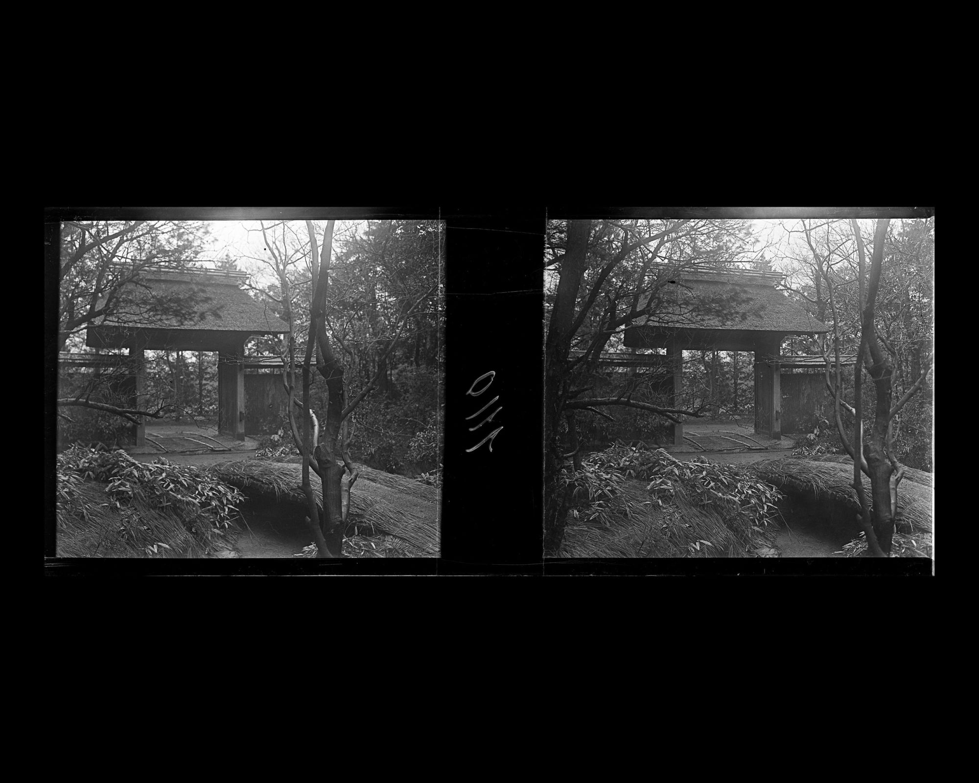 Image représentant L'entrée du jardin de la maison de thé de la résidence de Eiichi Shibusawa