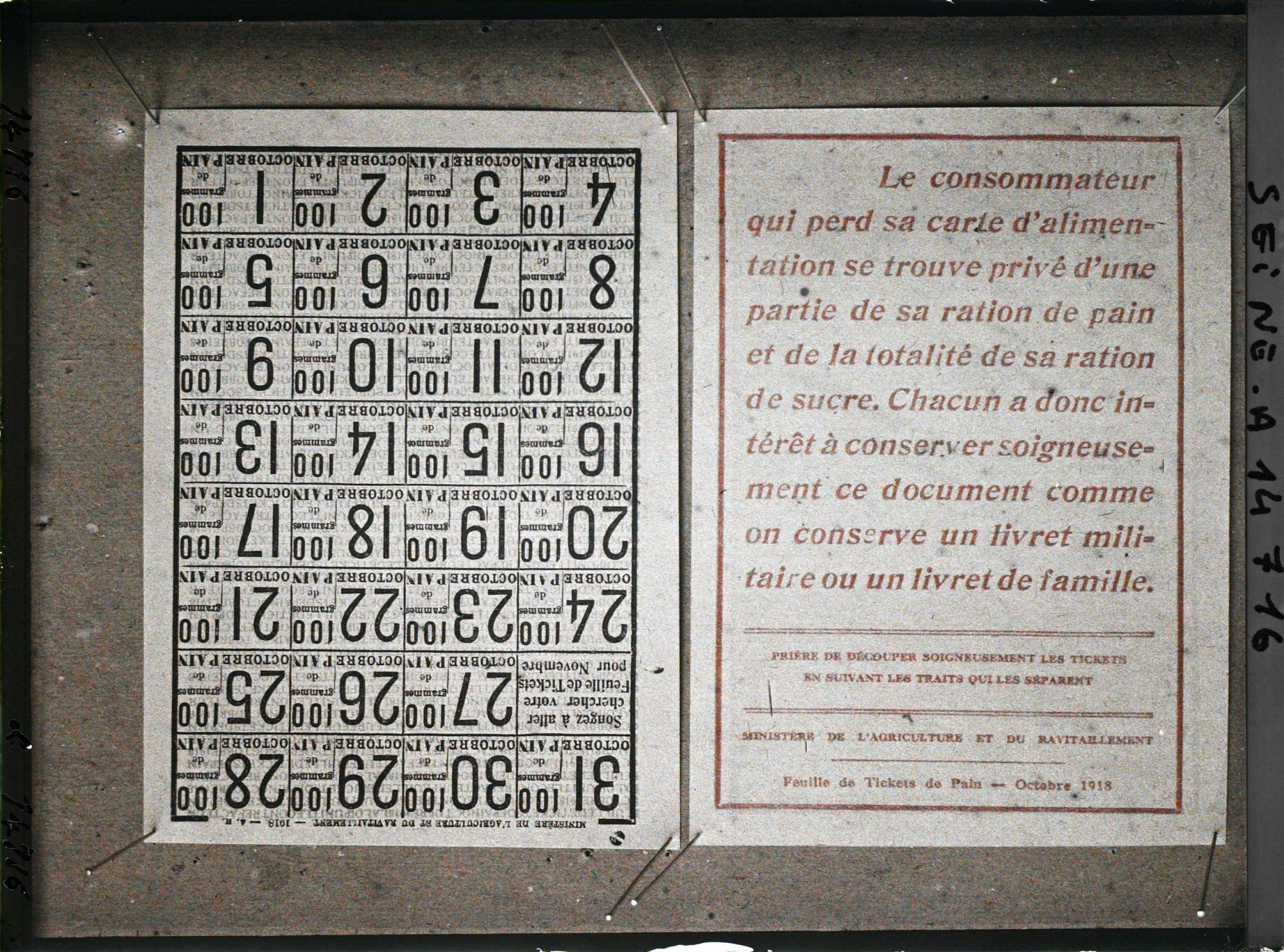 Image représentant Carte de pain (du) mois d'octobre (1918)