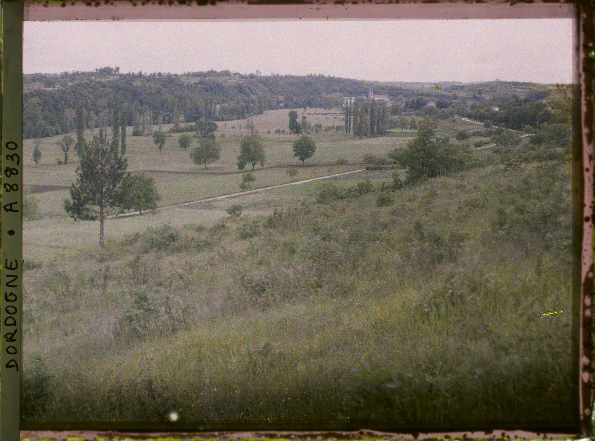Image représentant France, Brantôme, Vue d'ensemble de la vallée de la Dronne, taillis de chênes et genevriers