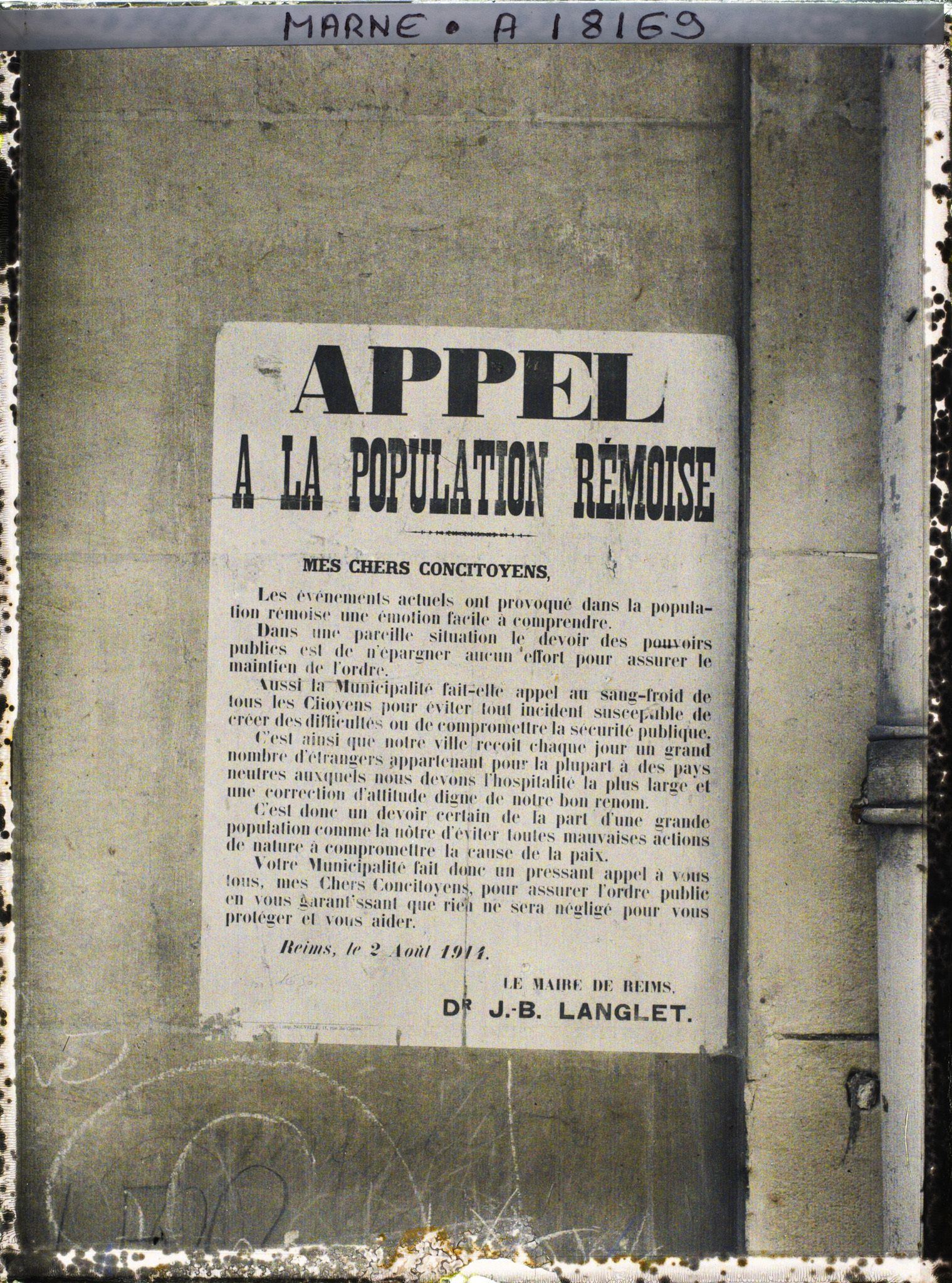Image représentant France, Reims, Affiche de la municipalité du 2 août 1914