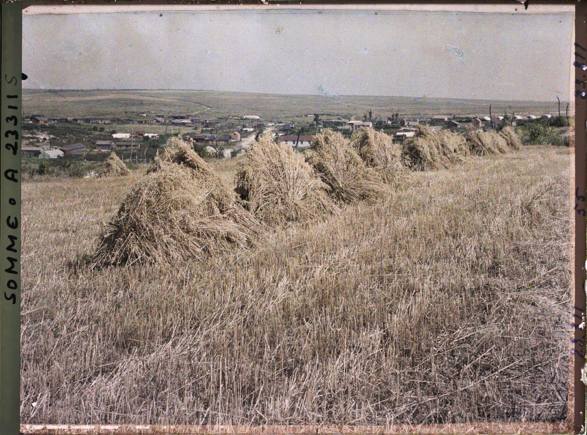 Image représentant France, Combles, Champ d'avoine récoltée et panorama de Combles