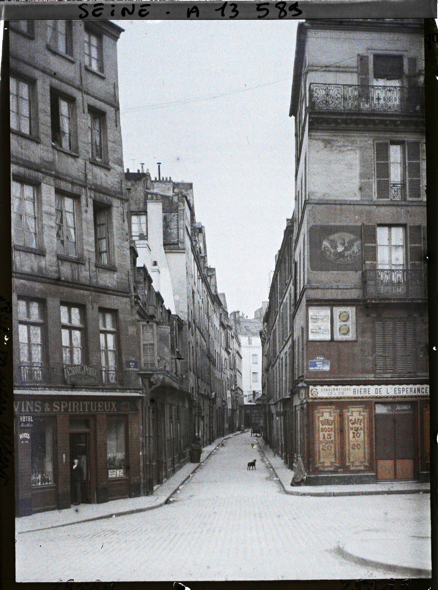 Image représentant La rue Maître-Albert vue du quai de Montebello ; A droite, la rue des Grands-Degrés